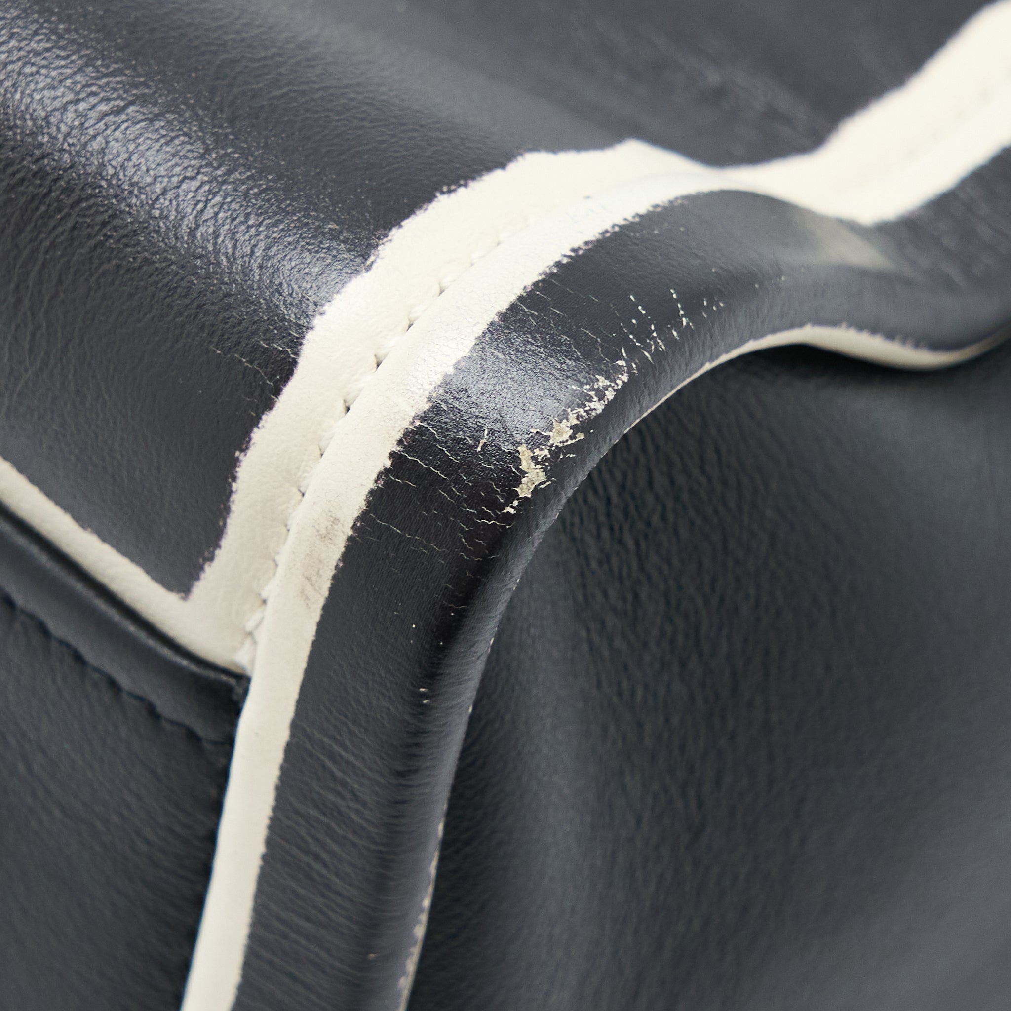 PRADA DOUBLE ZIP TOTE BAG CALFSKIN BLACK/WHITE SHW