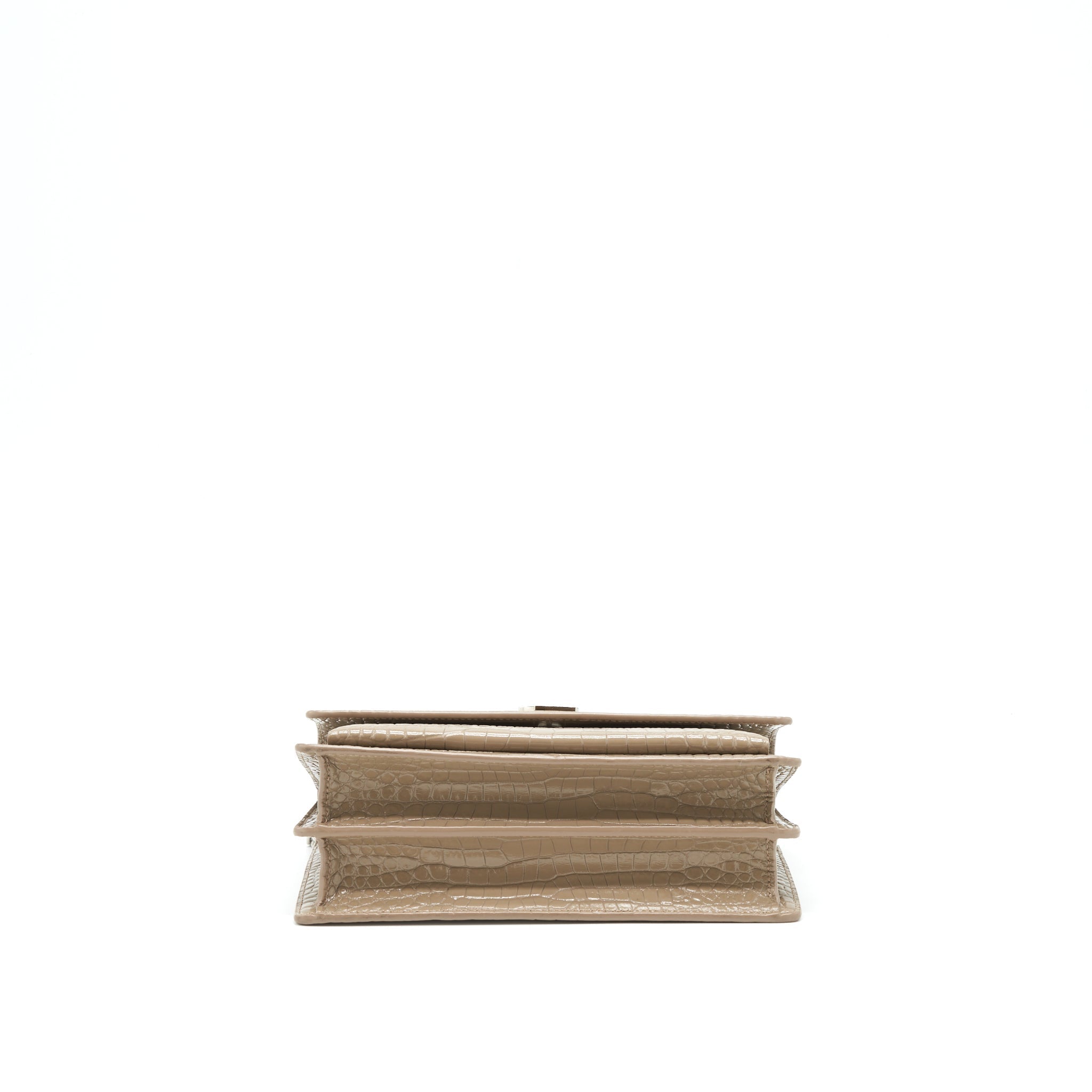 SAINT LAURENT (YSL) MEDIUM SUNSET CROC-EMBOSSED SHINY LIGHT BRONZE SHW
