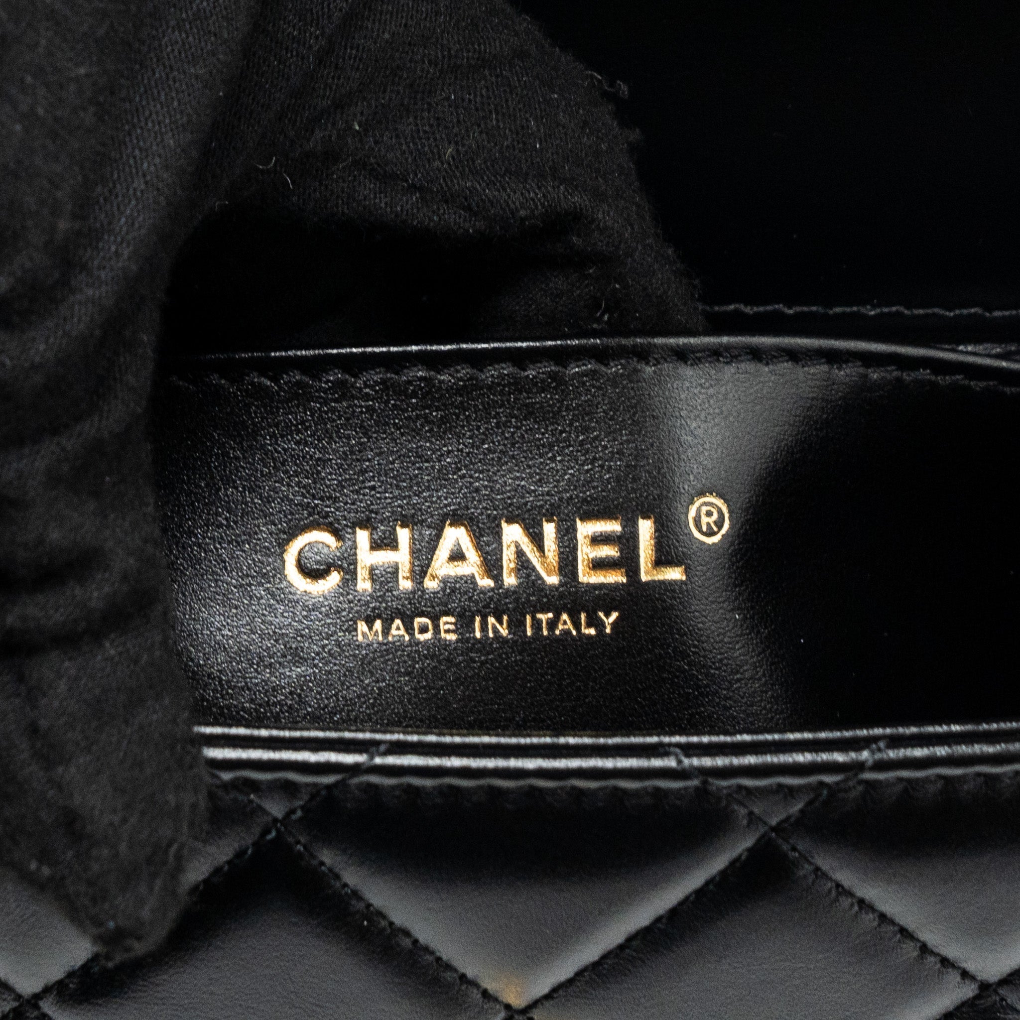 CHANEL 24C GOLD CRUSH MINI FLAP BAG CALFSKIN BLACK GHW (MICROCHIP)