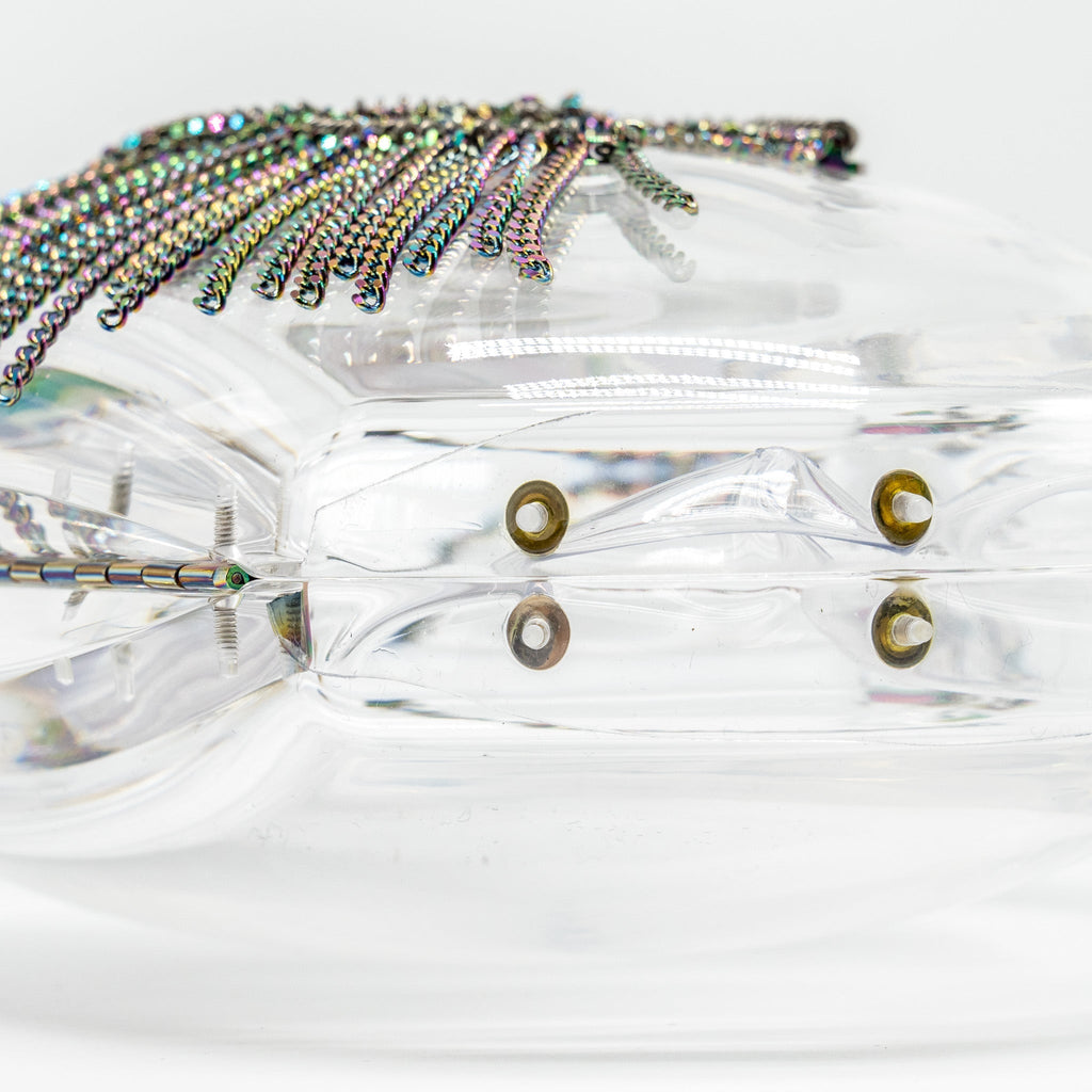 CHANEL 18S EVENING BAG WITH DETAIL CHAINS EMBELLISHED ACRYLIC MULTICOLOUR HARDWARE