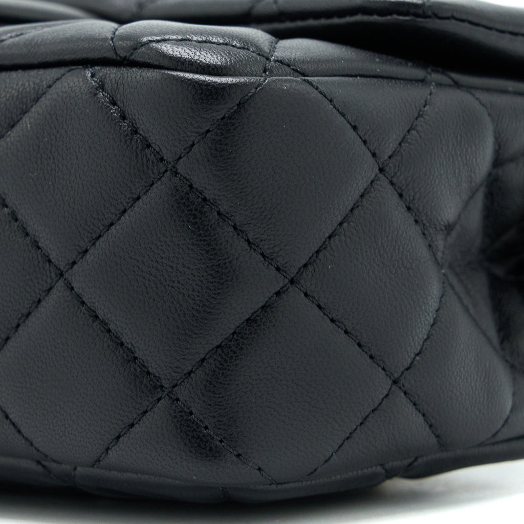 CHANEL PEARL CRUSH MINI RECTANGULAR LAMBSKIN BLACK BRUSHED GHW (MICROCHIP)