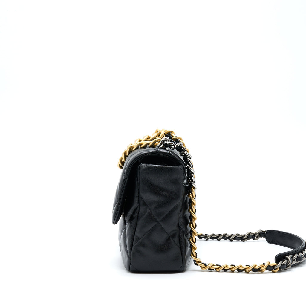CHANEL MEDIUM 19 BAG GOATSKIN BLACK WITH MULTICOLOUR HARDWARE