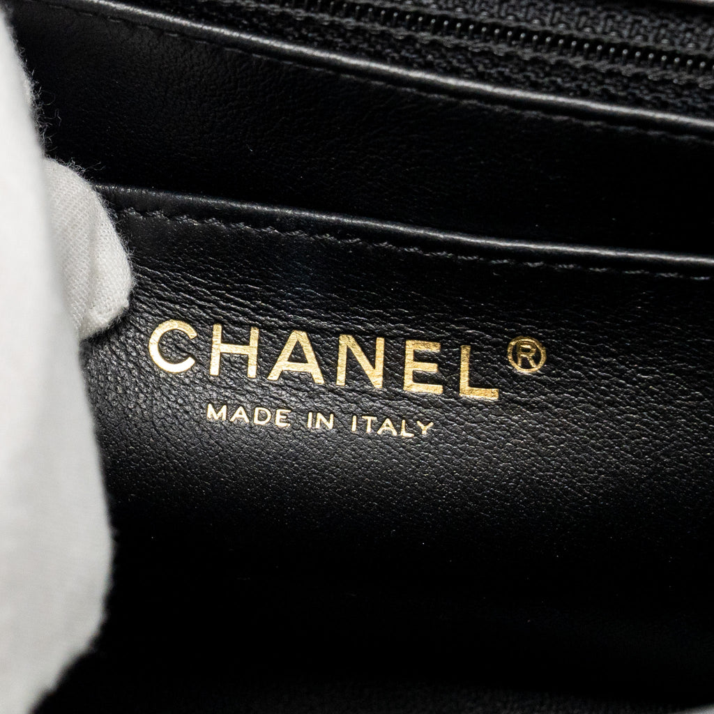 CHANEL 23A CRYSTAL TOP HANDLE FLAP BAG SHINY LAMBSKIN BLACK LGHW(MICROCHIP)
