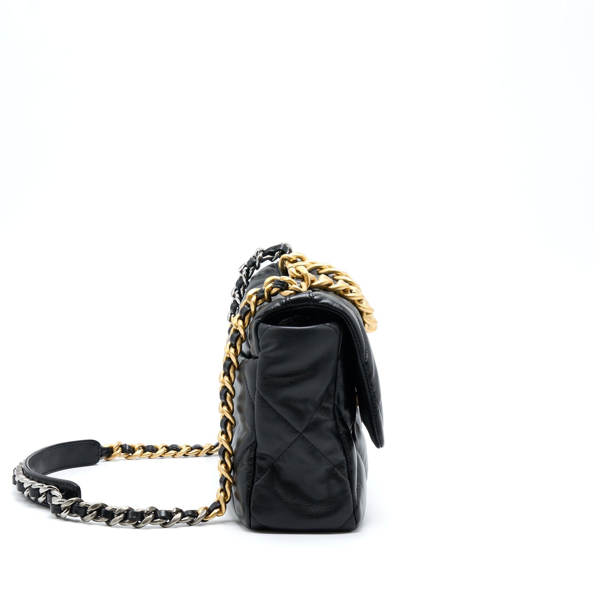 CHANEL MEDIUM 19 BAG GOATSKIN BLACK WITH MULTICOLOUR HARDWARE