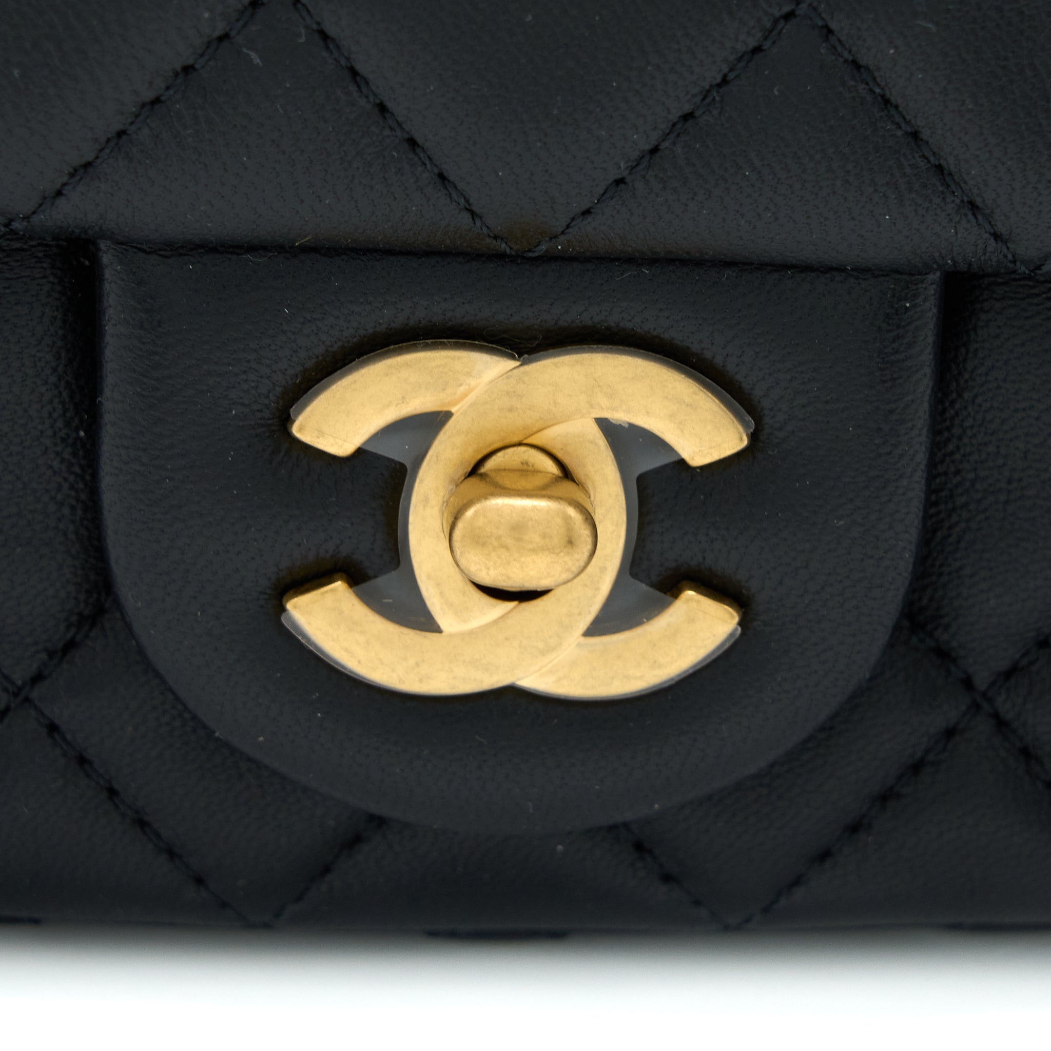 CHANEL PEARL CRUSH MINI RECTANGULAR LAMBSKIN BLACK BRUSHED GHW (MICROCHIP)
