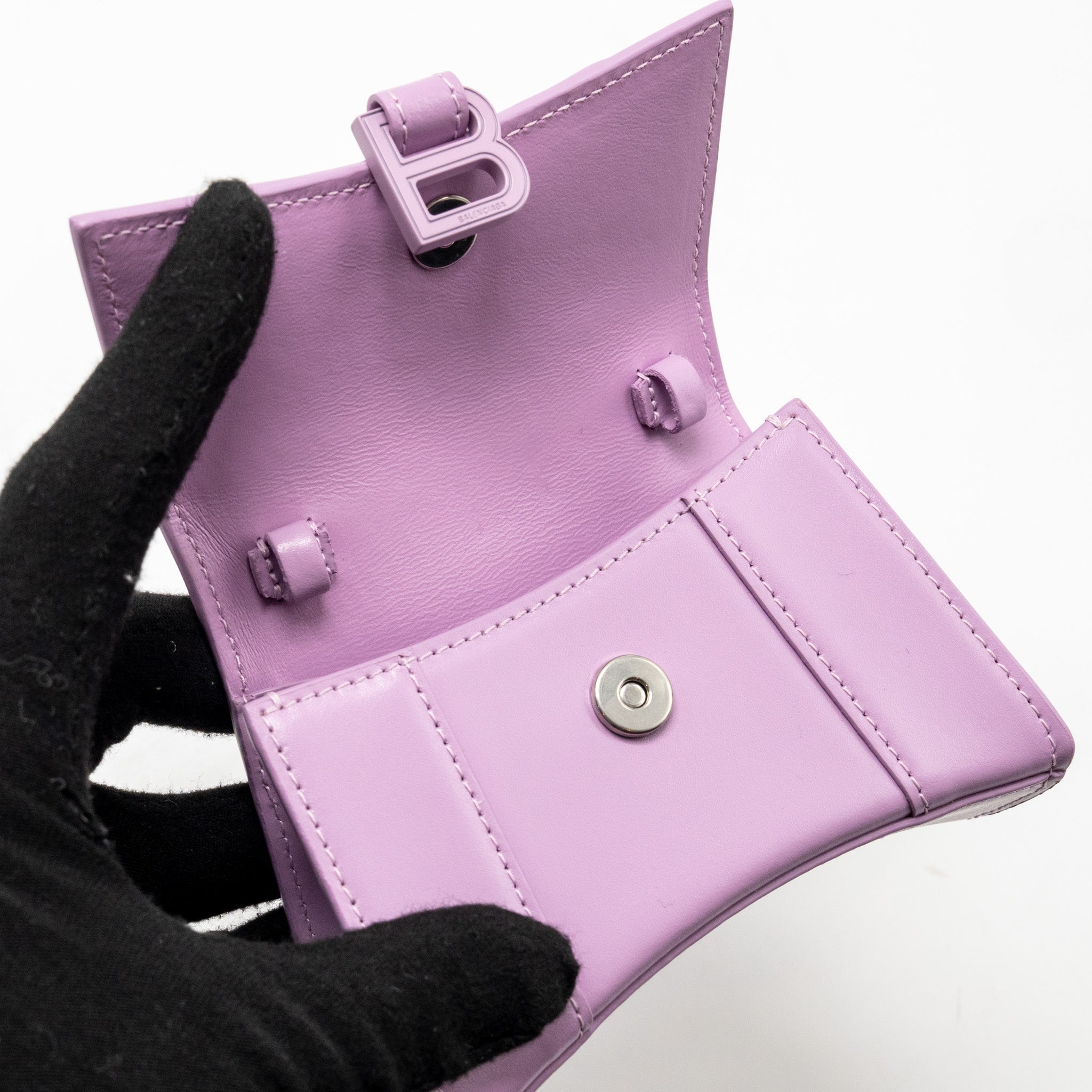 BALENCIAGA MINI HOURGLASS BAG CALFSKIN LIGHT PURPLE SHW