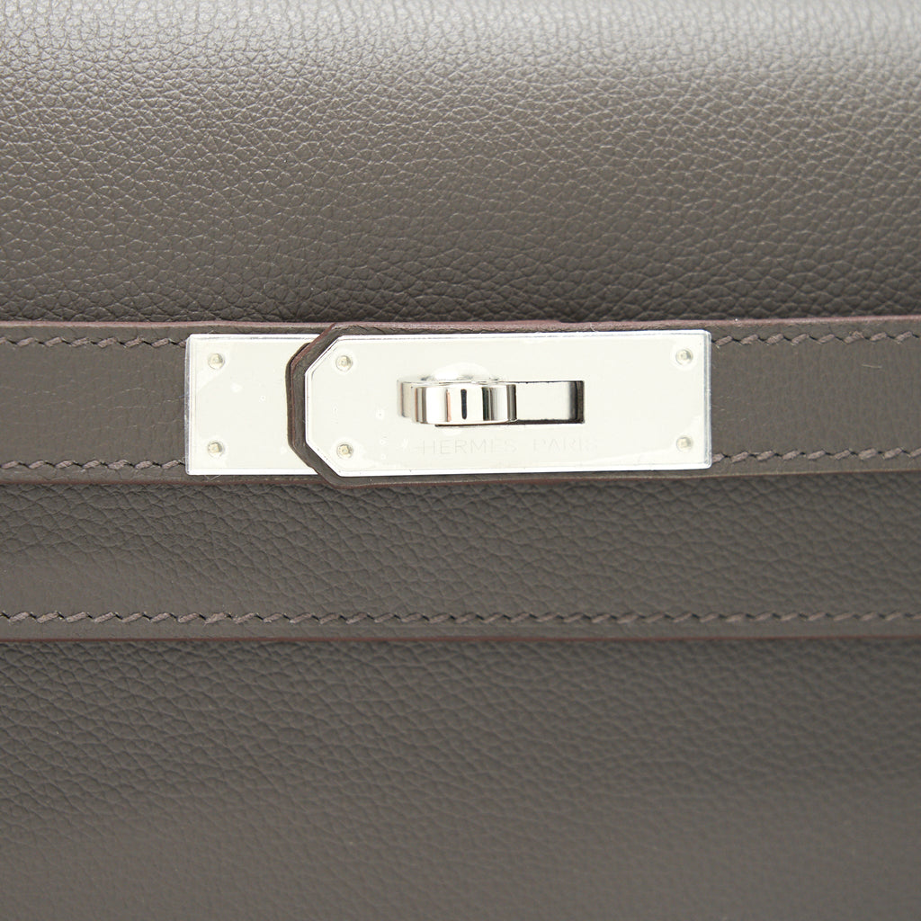 HERMES POUCHETTE KELLY DEPENCHES 25 VEAU EVERCOLOUR 8F GRIS ETAIN SHW