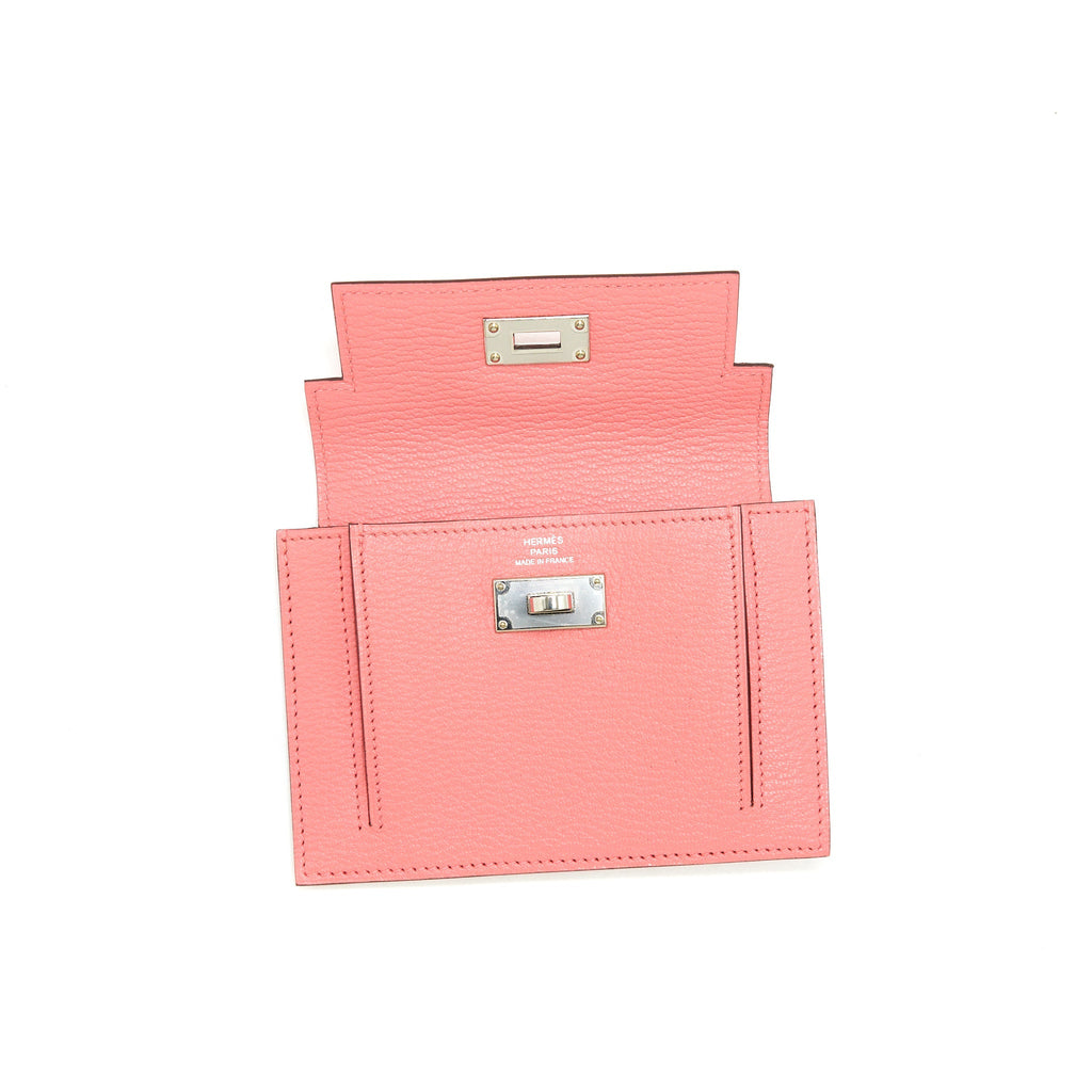 HERMES KELLY POCKET COMPACT WALLET CHEVRE MYSORE ROSE ETE SHW