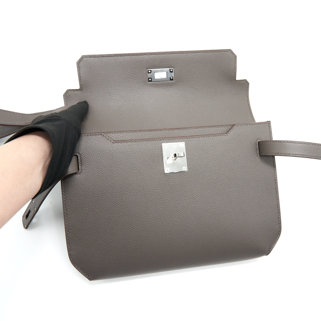 HERMES POUCHETTE KELLY DEPENCHES 25 VEAU EVERCOLOUR 8F GRIS ETAIN SHW