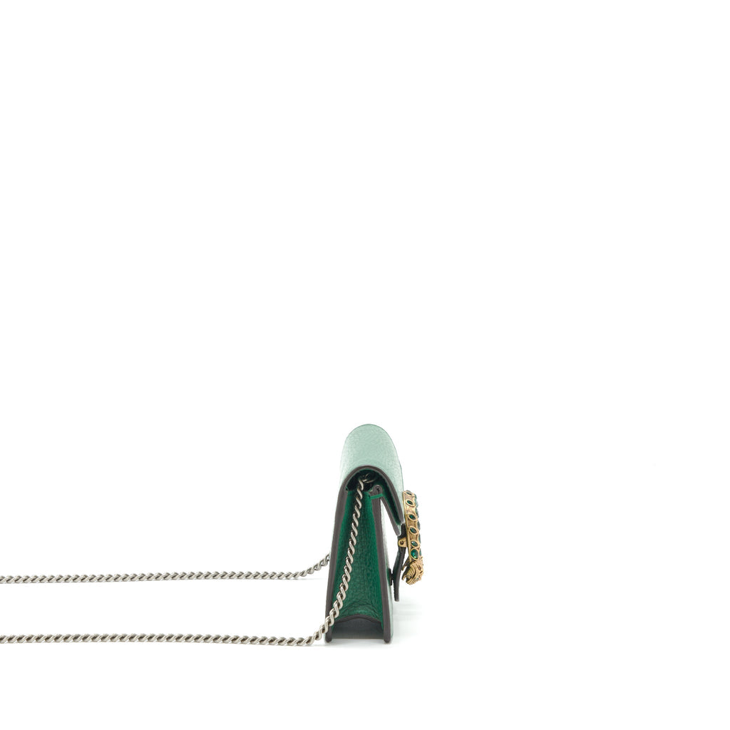 GUCCI DIONYSUS SUPER MINI BAG GREEN RUTHENIUM GOLD/SLIVER HARDWARE