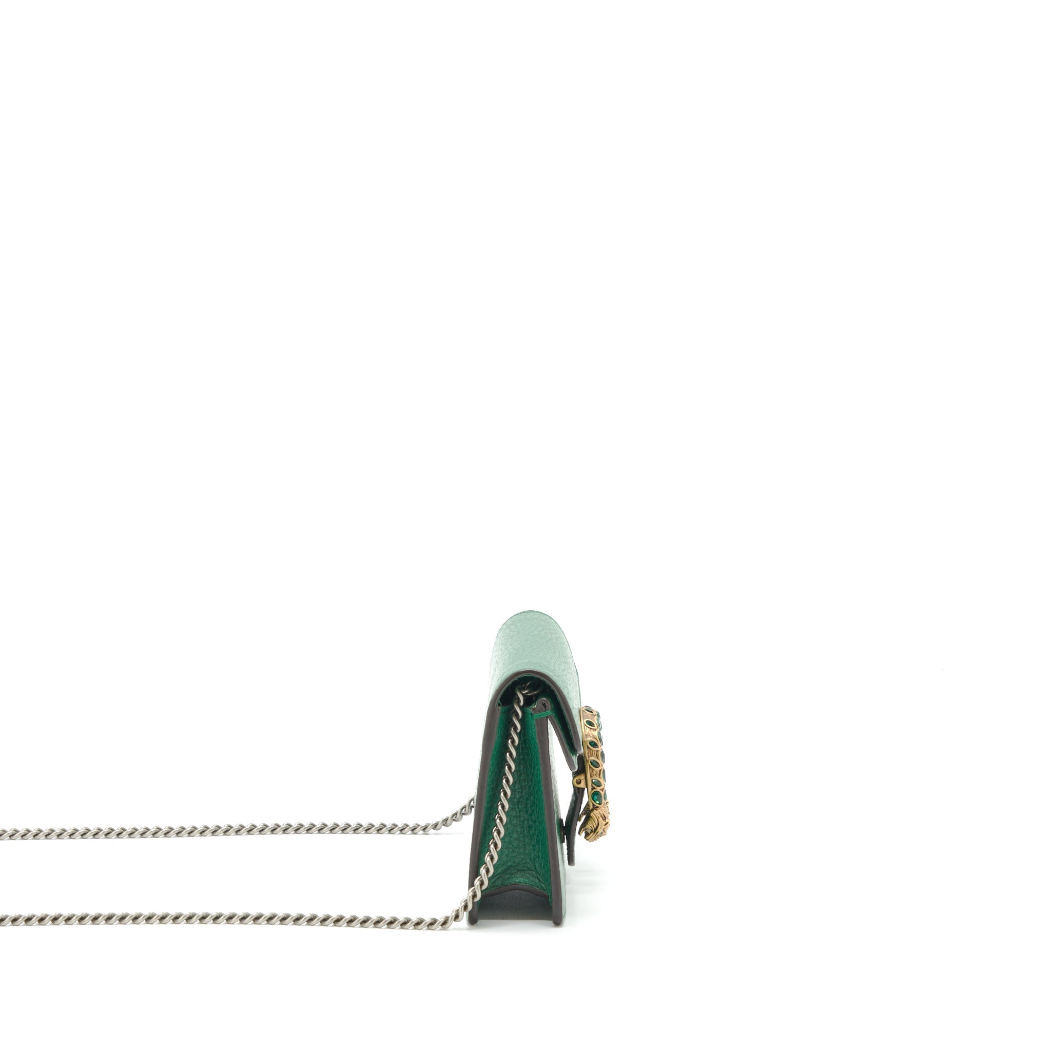 GUCCI DIONYSUS SUPER MINI BAG GREEN RUTHENIUM GOLD/SLIVER HARDWARE