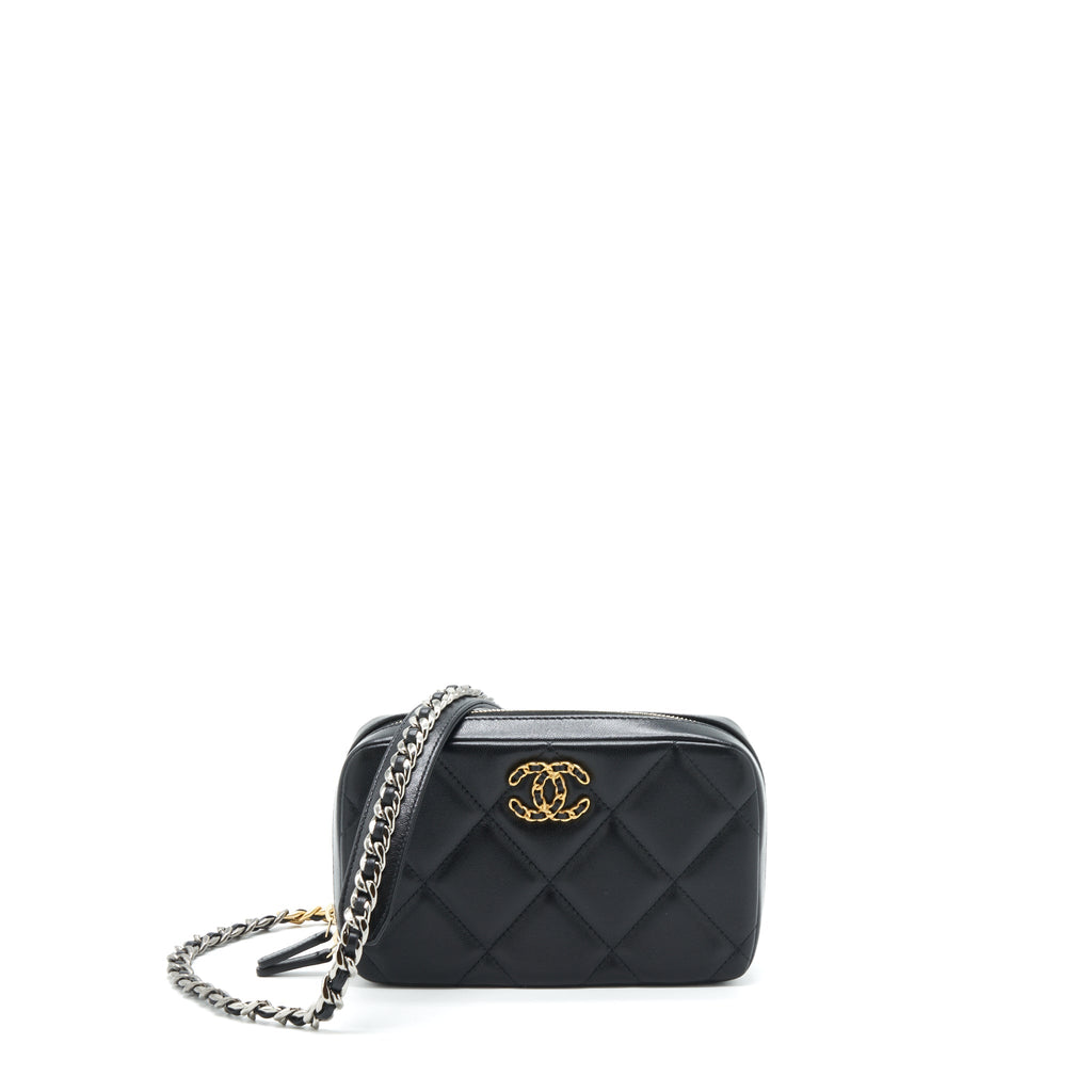 CHANEL 19 CAMERA BAG LAMBSKIN BLACK WITH GOLD/SLIVER HARDWARE
