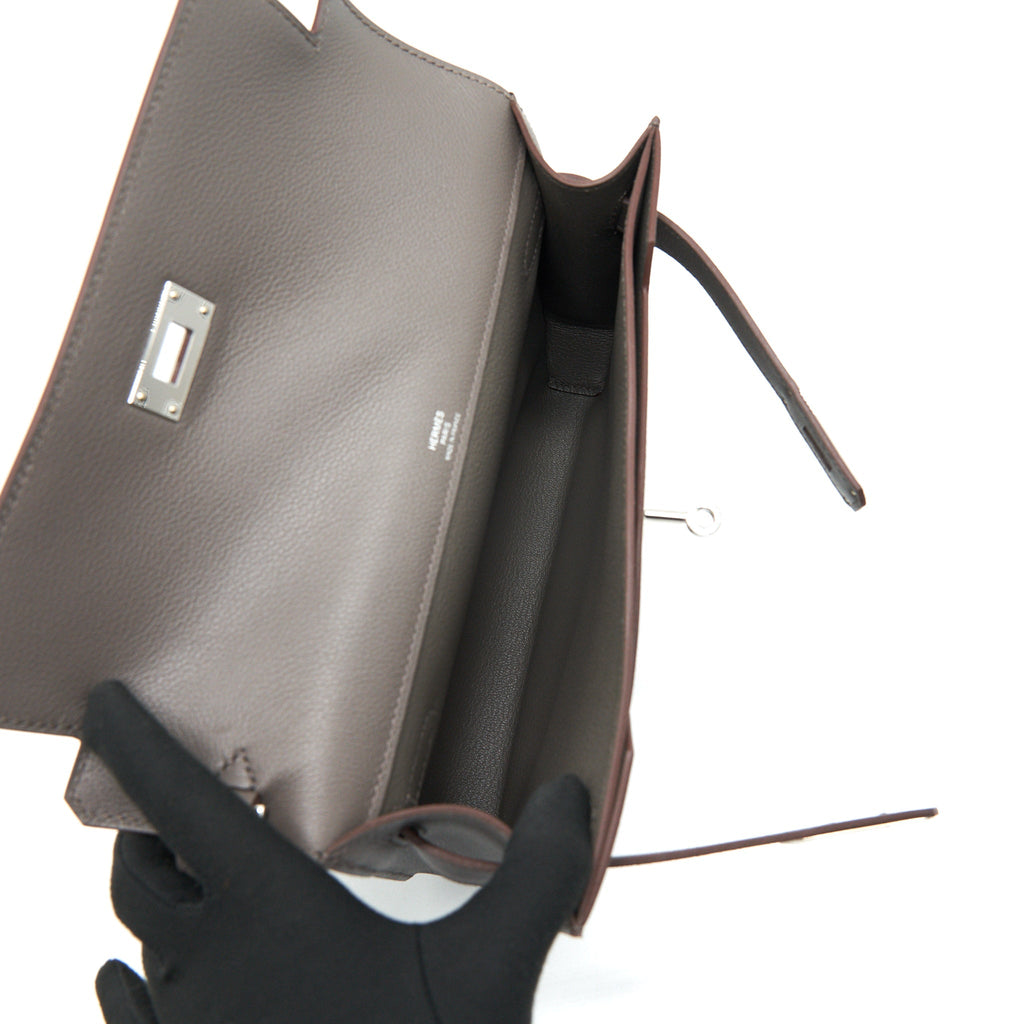 HERMES POUCHETTE KELLY DEPENCHES 25 VEAU EVERCOLOUR 8F GRIS ETAIN SHW