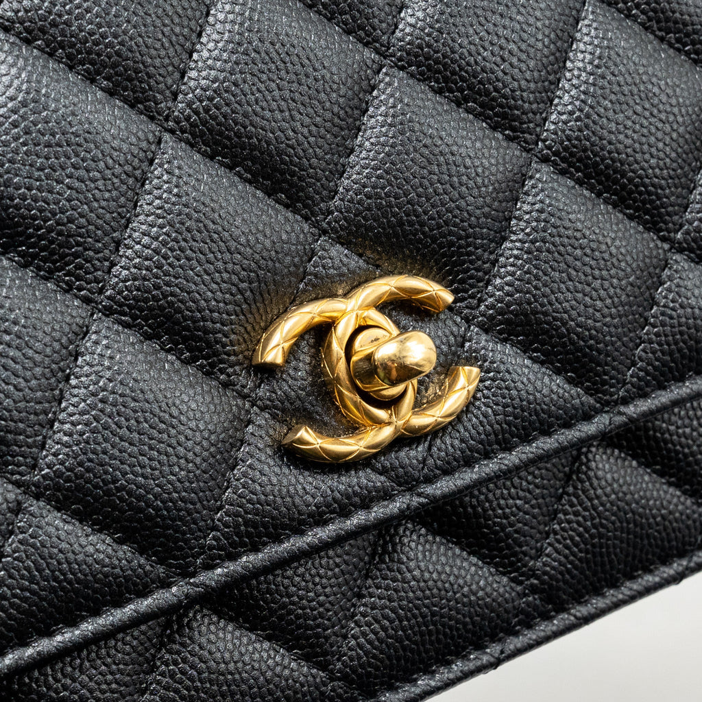 CHANEL 23B WALLET ON CHAIN WITH ADJUSTABLE CHAIN CAVIAR BLACK GHW (MICROCHIP)