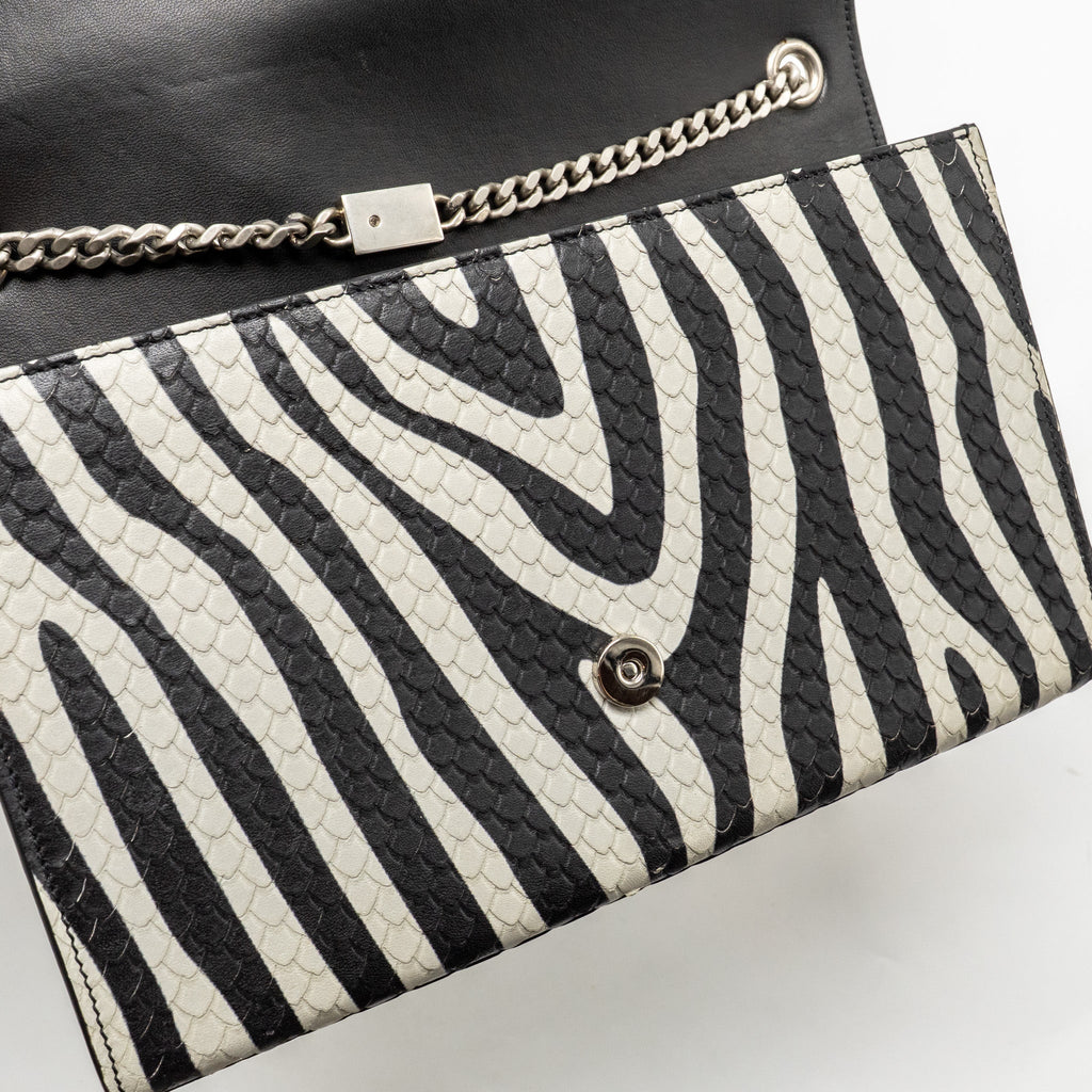 SAINT LAURENT/YSL MEDIUM KATE SHOULDER BAG WITH TASSEL EMBOSSED LEATHER BLACK/WHITE SHW