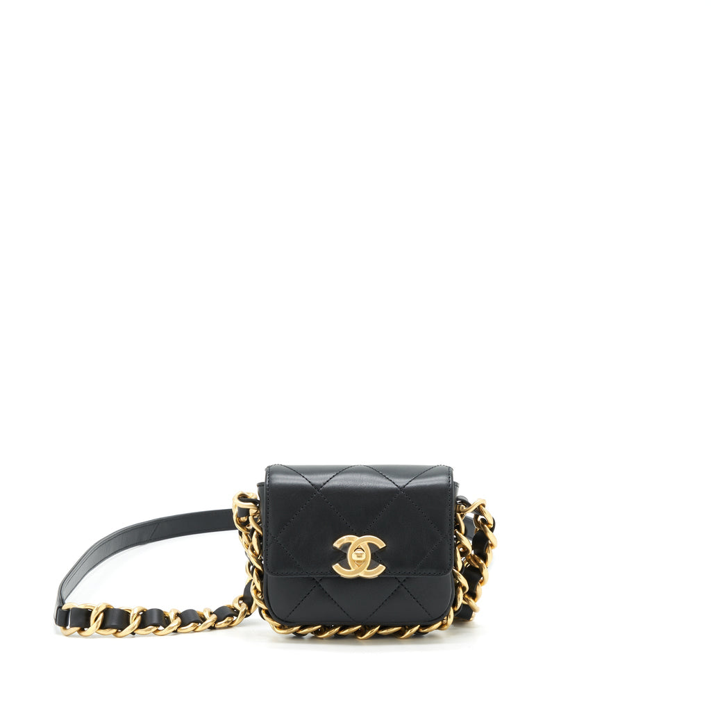 CHANEL MINI FLAP GIANT CHAIN CROSSBODY BAG LAMBSKIN BLACK BRUSHED GHW