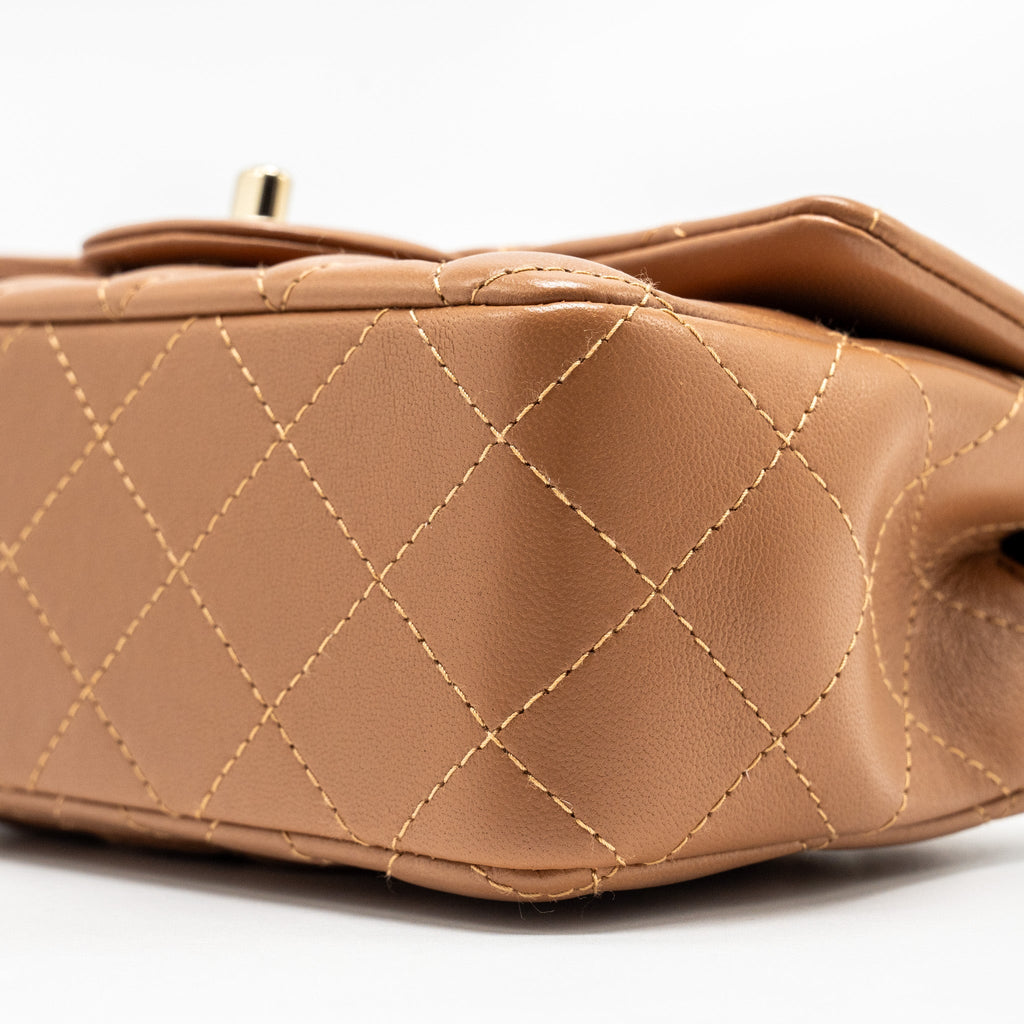 CHANEL 22S MINI RECTANGULAR FLAP BAG LAMBSKIN CARAMEL LGHW (MICROCHIP)
