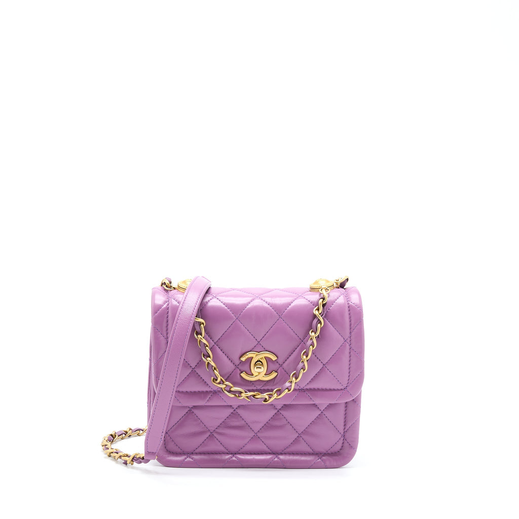CHANEL SQUARE FLAP BAG LAMBSKIN LIGHT PURPLE BRUSHED GHW