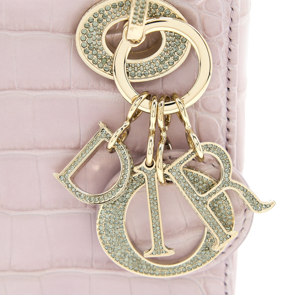 DIOR MINI LADY DIOR ALLIGATOR MISSISSIPPIENSIS LIGHT PINK CRYSTAL LGHW