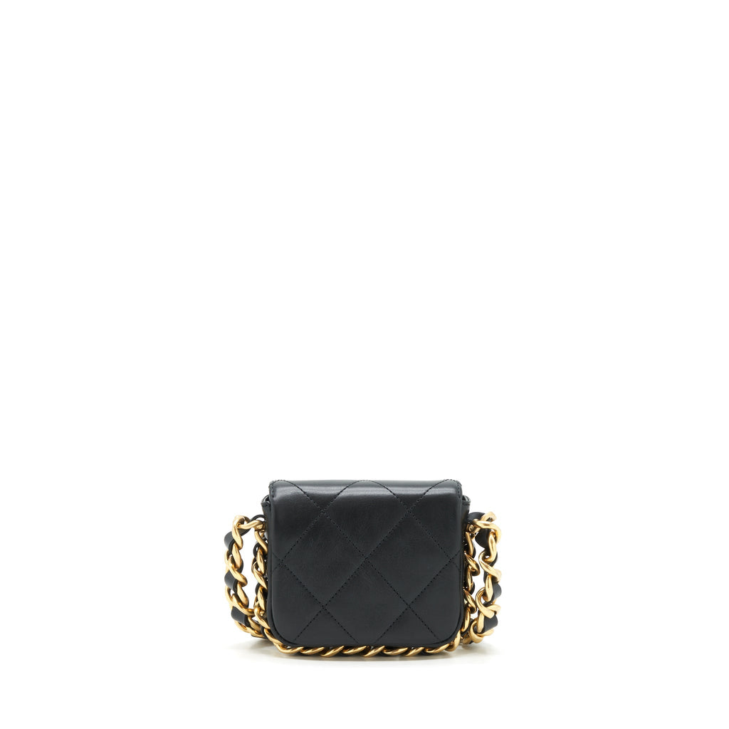 CHANEL MINI FLAP GIANT CHAIN CROSSBODY BAG LAMBSKIN BLACK BRUSHED GHW