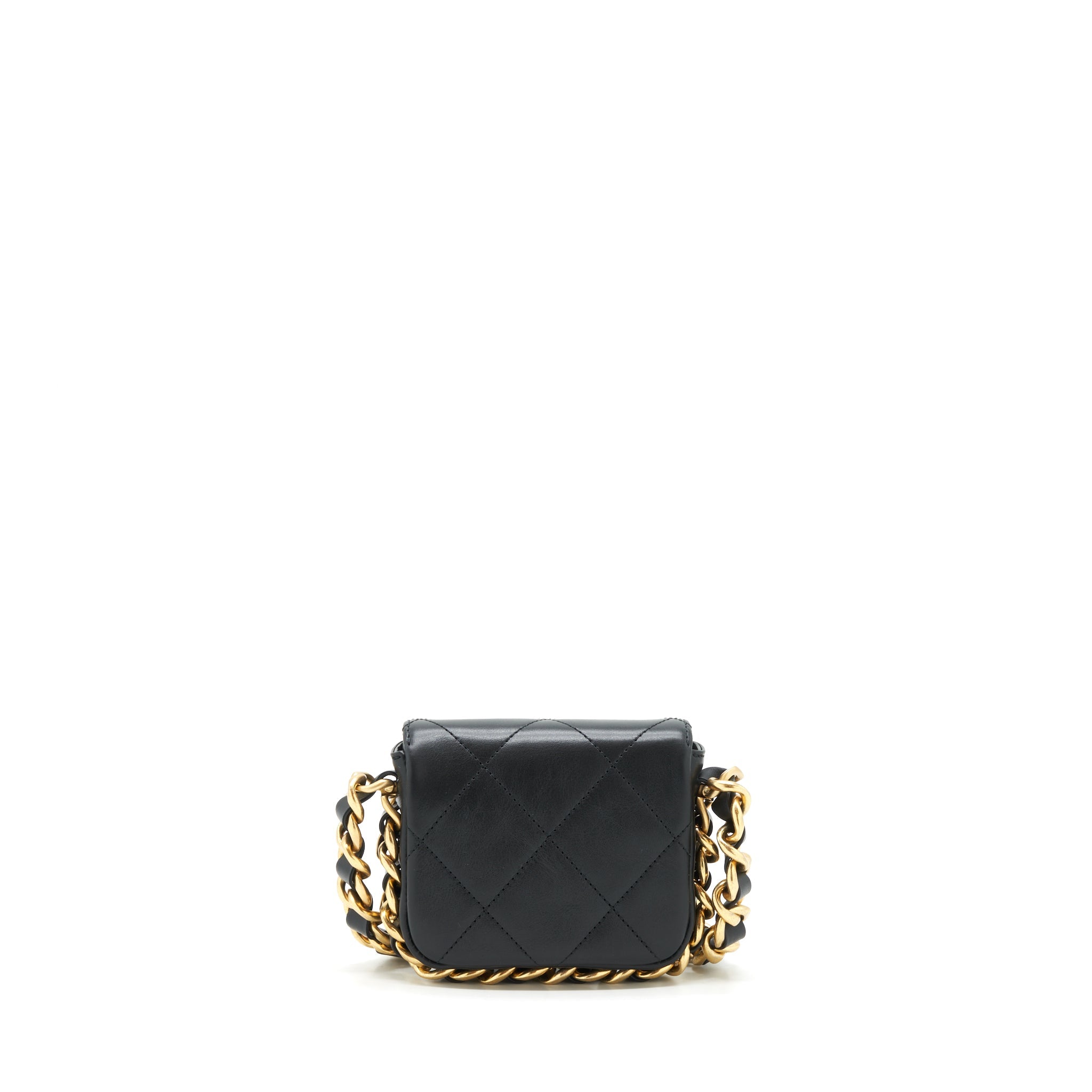 CHANEL MINI FLAP GIANT CHAIN CROSSBODY BAG LAMBSKIN BLACK BRUSHED GHW