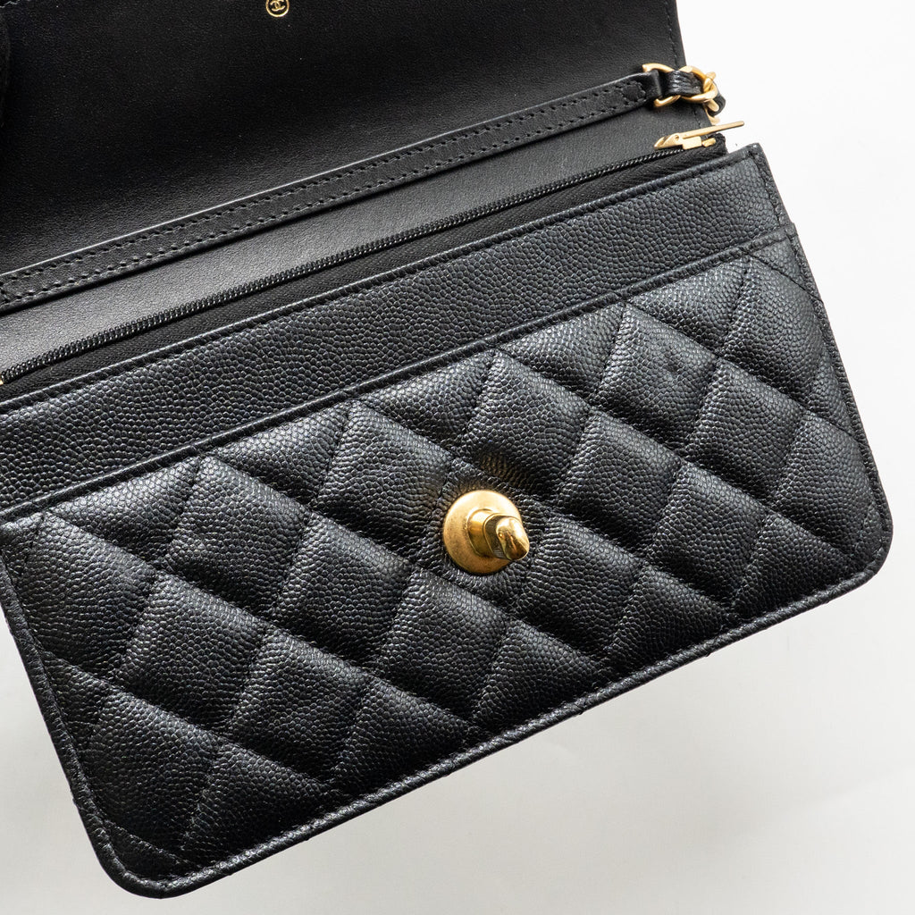 CHANEL 23B WALLET ON CHAIN WITH ADJUSTABLE CHAIN CAVIAR BLACK GHW (MICROCHIP)