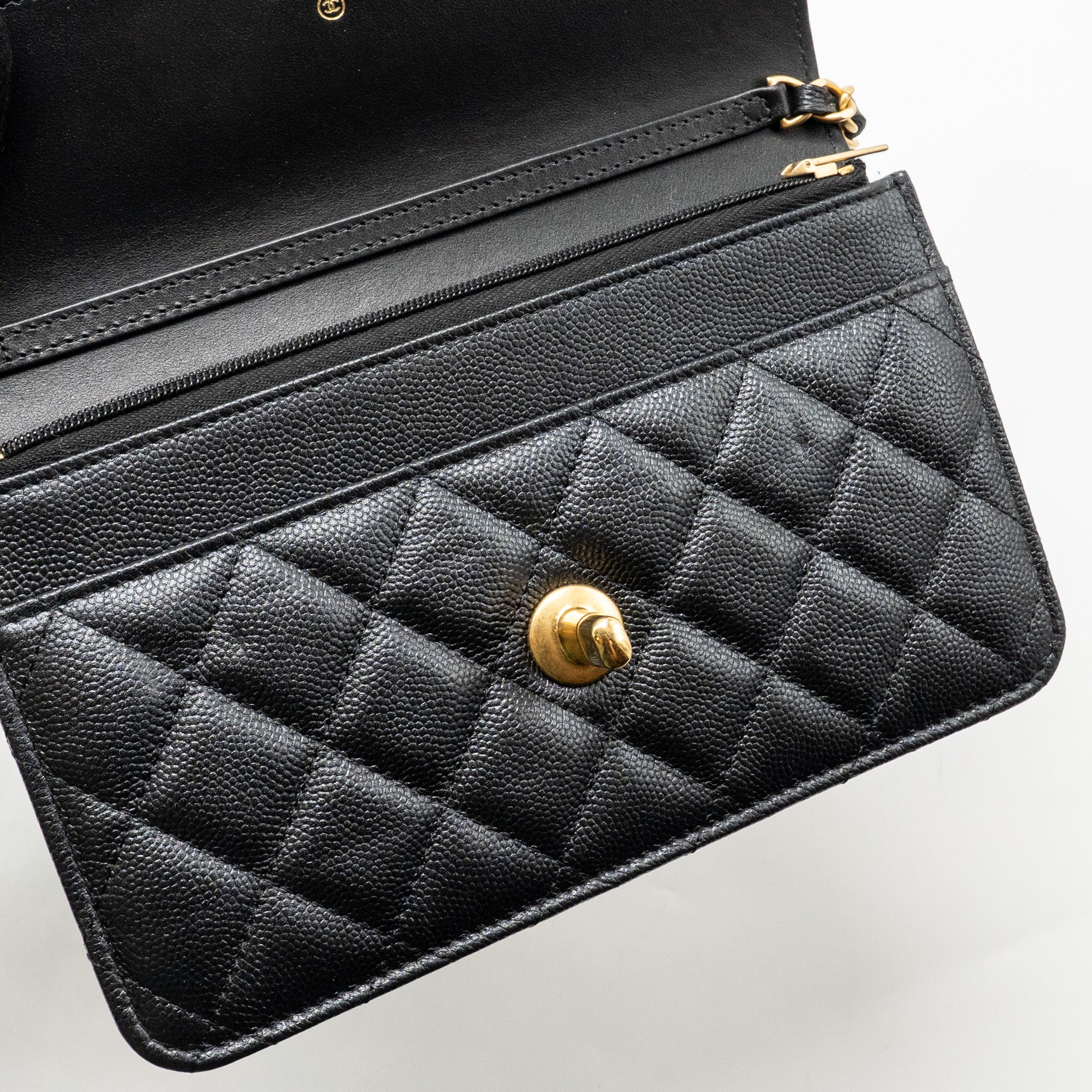 CHANEL 23B WALLET ON CHAIN WITH ADJUSTABLE CHAIN CAVIAR BLACK GHW (MICROCHIP)
