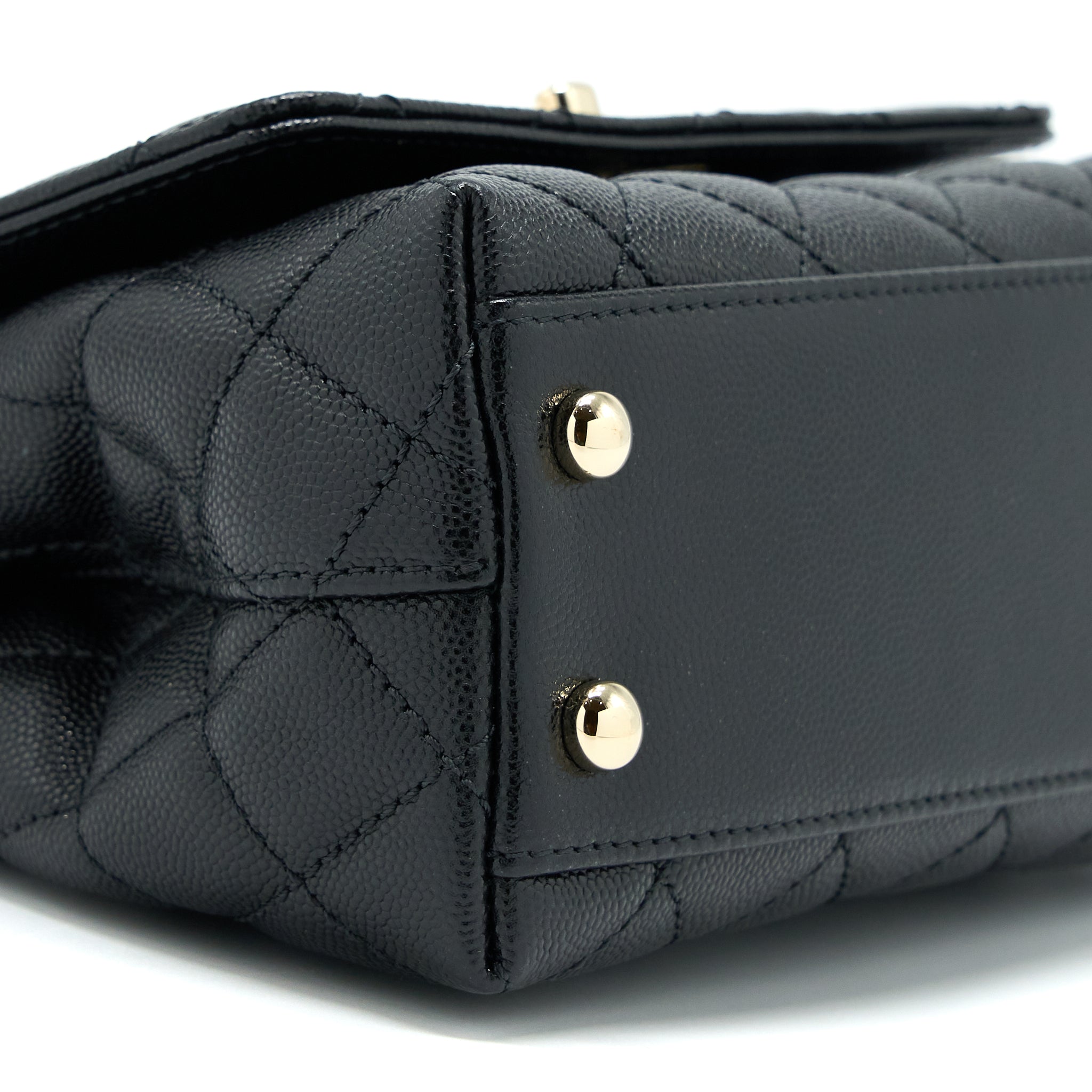 CHANEL MINI COCO HANDLE BAG WITH DARK RED HANDLE CAVIAR BLACK LGHW(MICROCHIP)