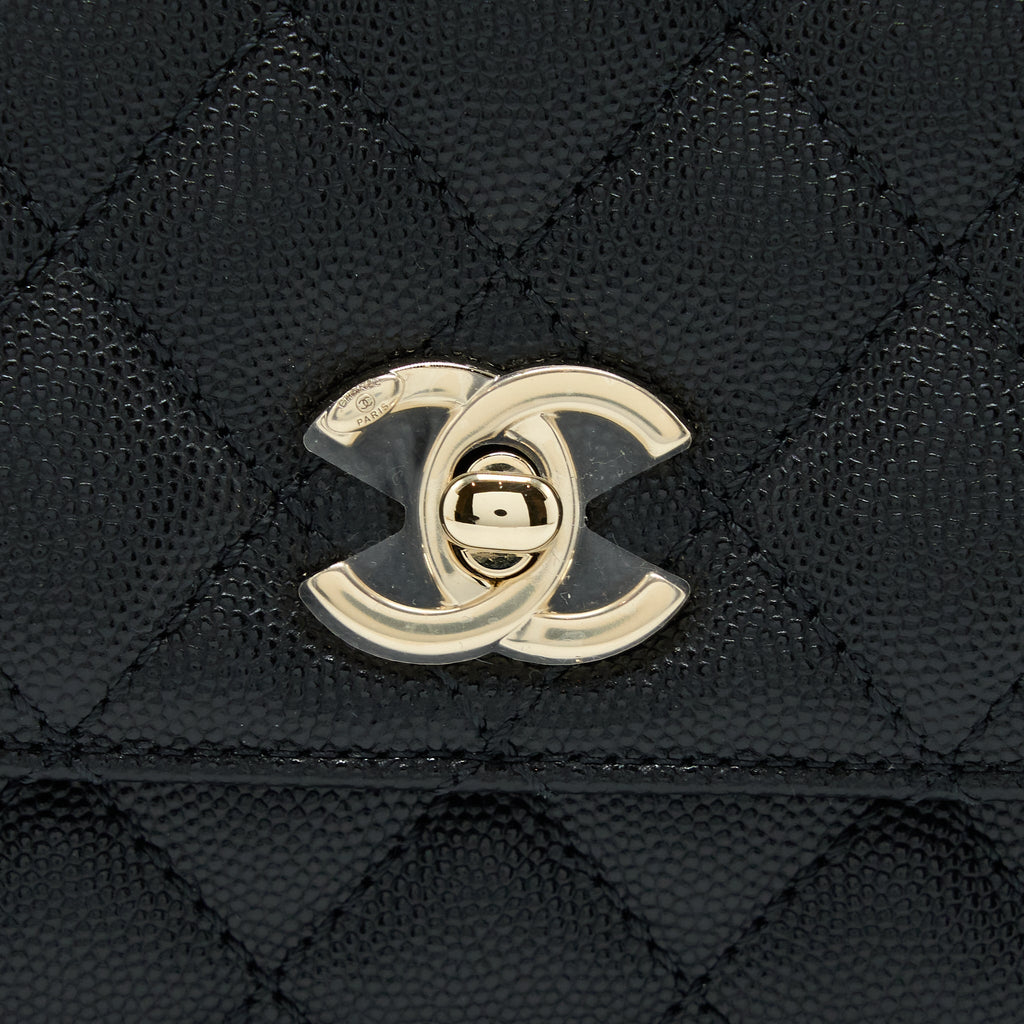 CHANEL MINI COCO HANDLE BAG WITH DARK RED HANDLE CAVIAR BLACK LGHW(MICROCHIP)