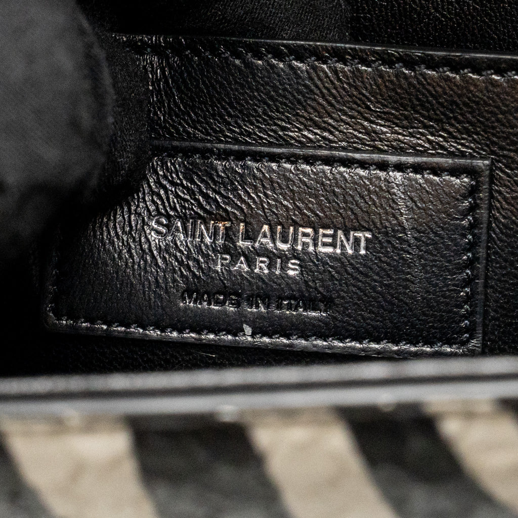 SAINT LAURENT/YSL MEDIUM KATE SHOULDER BAG WITH TASSEL EMBOSSED LEATHER BLACK/WHITE SHW