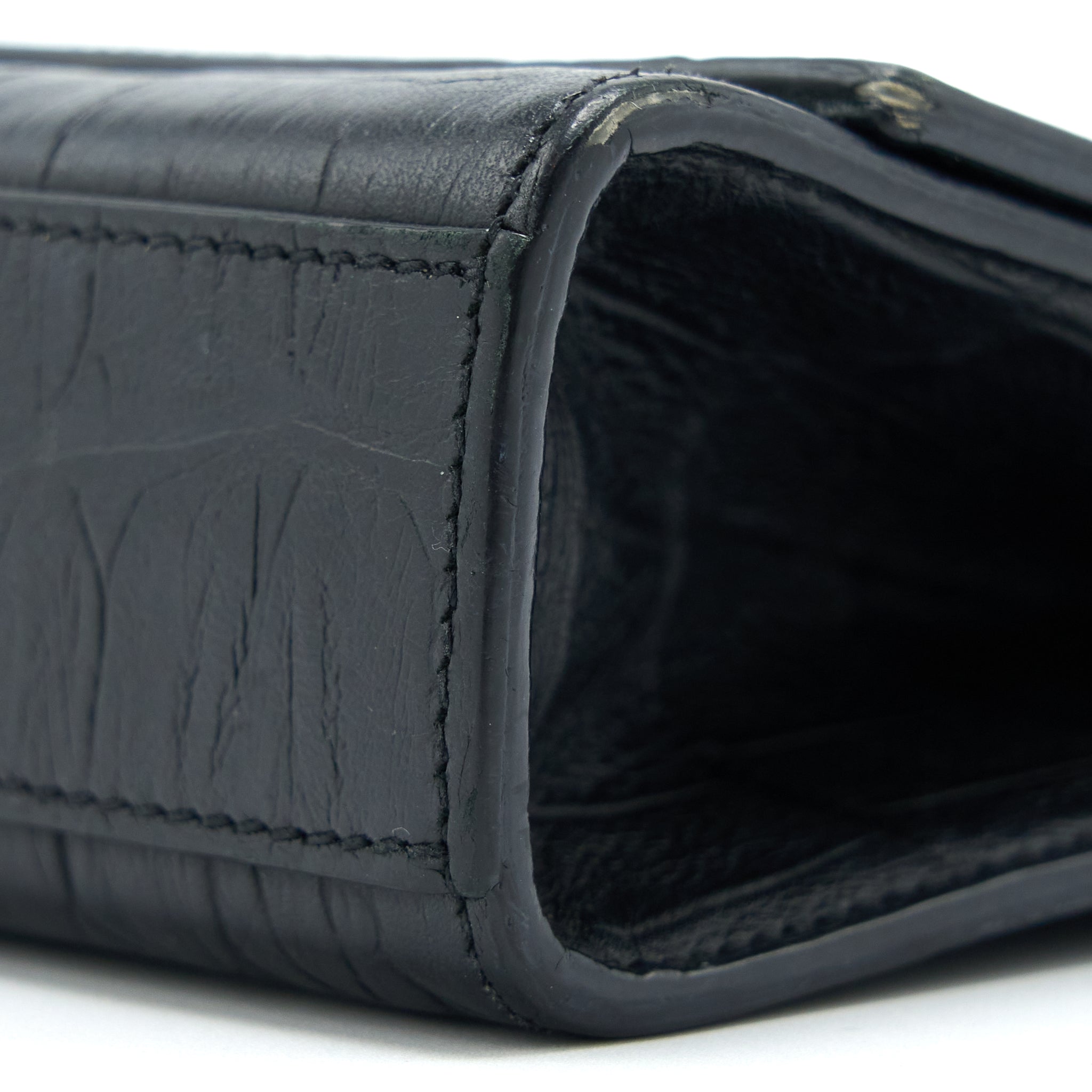 SAINT LAURENT KATE BAG CROC EMBOSSED LEATHER GREY SHW