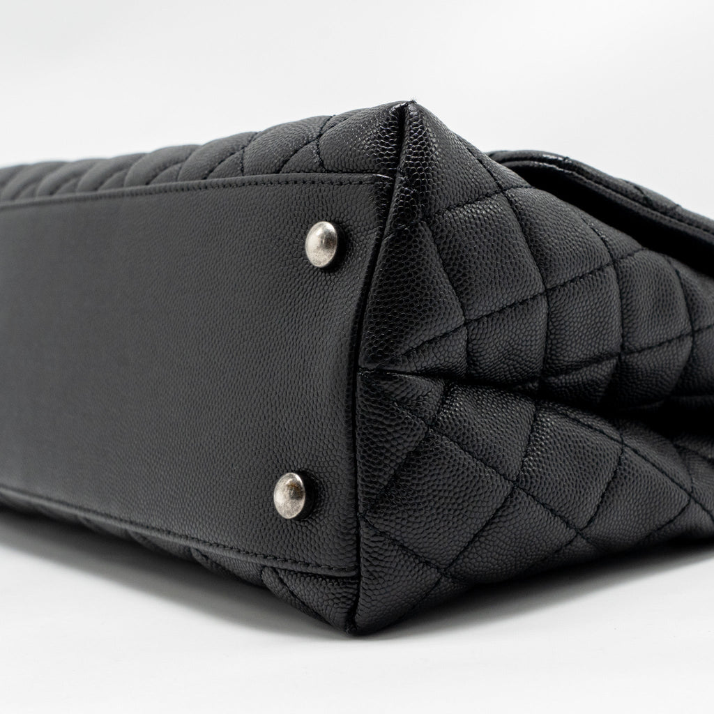 CHANEL MEDIUM COCO HANDLE CAVIAR/LIZARD HANDLE BLACK/BURGUNDY RUTHENIUM HARDWARE