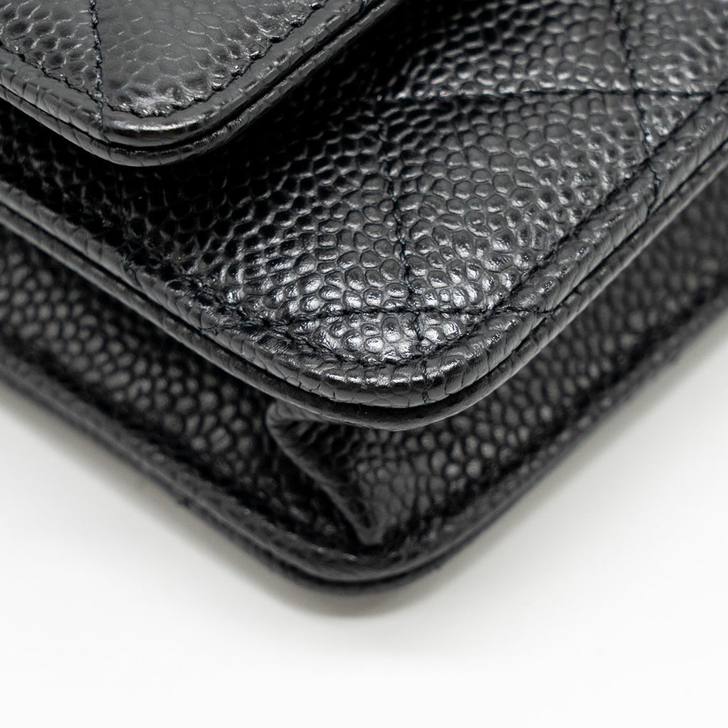 CHANEL CLASSIC WALLET ON CHAIN CAVIAR BLACK SHW (MICROCHIP)