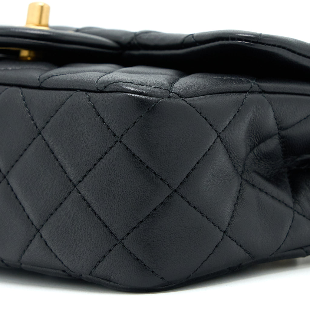 CHANEL PEARL CRUSH MINI RECTANGULAR FLAP BAG LAMBSKIN BLACK GHW (MICROCHIP)