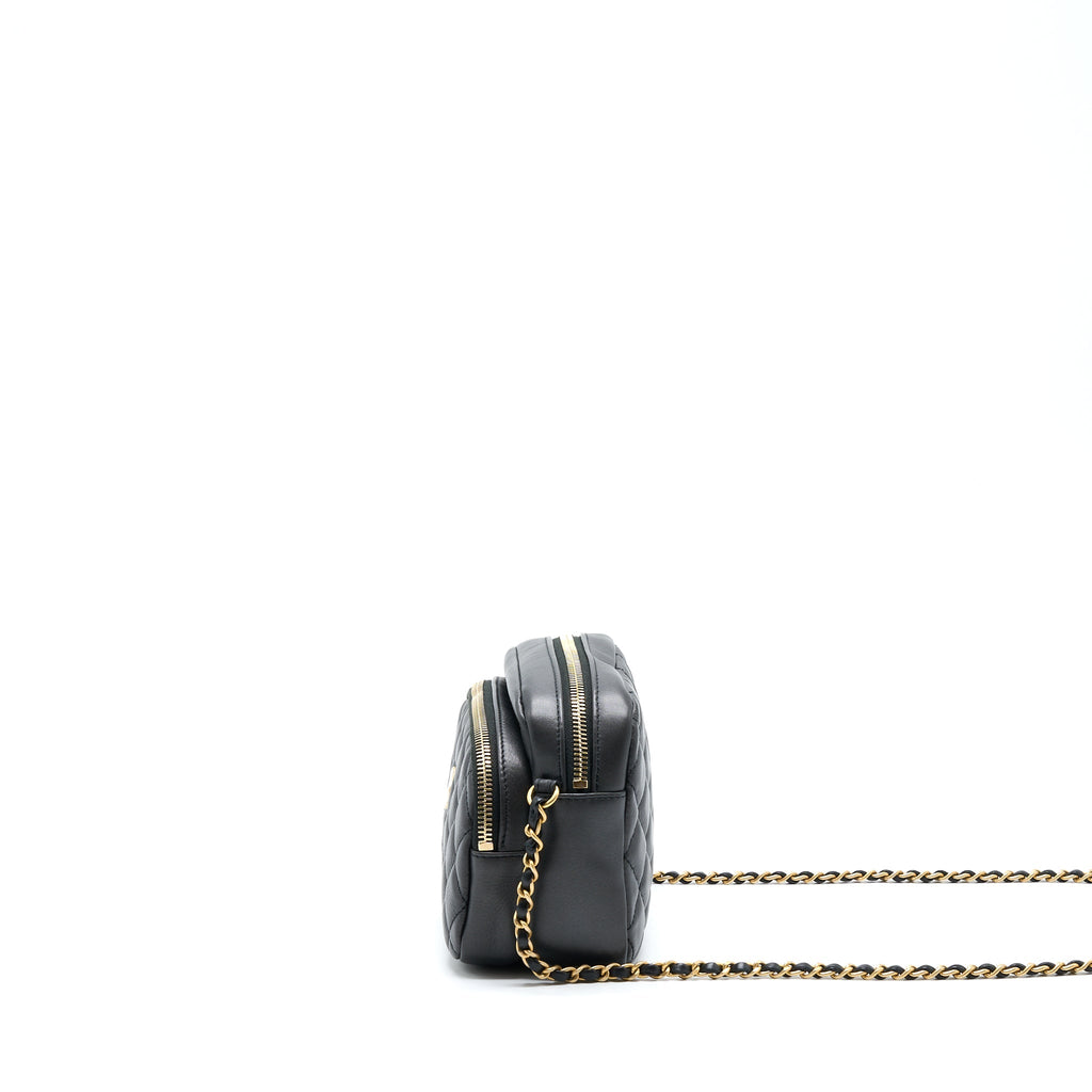 CHANEL CAMERA CASE QUILTED CALFSKIN BLACK GHW