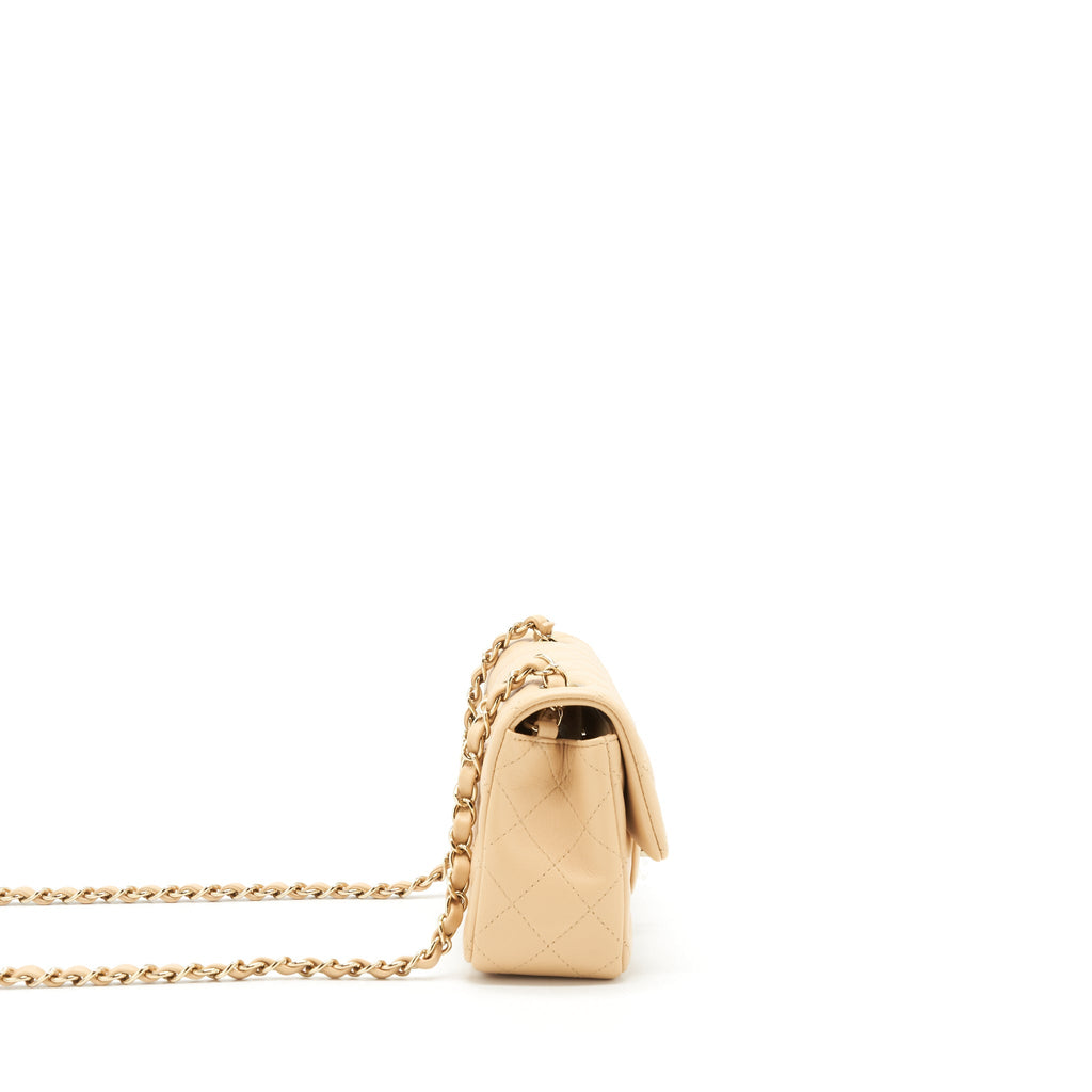 CHANEL MINI RECTANGULAR LAMBSKIN LIGHT BEIGE LGHW(MICROCHIP)