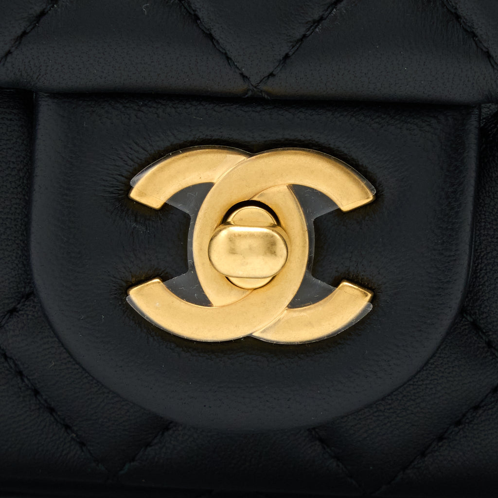 CHANEL PEARL CRUSH MINI RECTANGULAR FLAP BAG LAMBSKIN BLACK GHW (MICROCHIP)