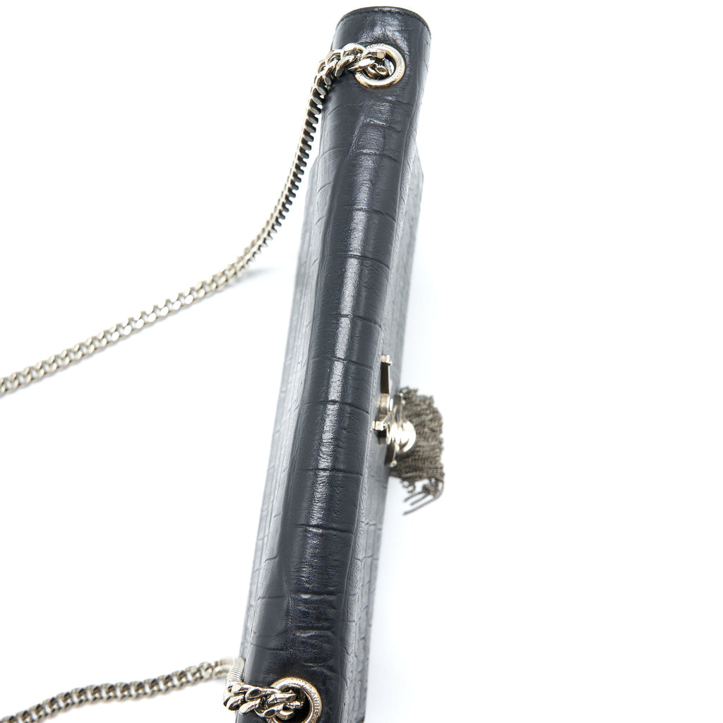 SAINT LAURENT KATE BAG CROC EMBOSSED LEATHER GREY SHW