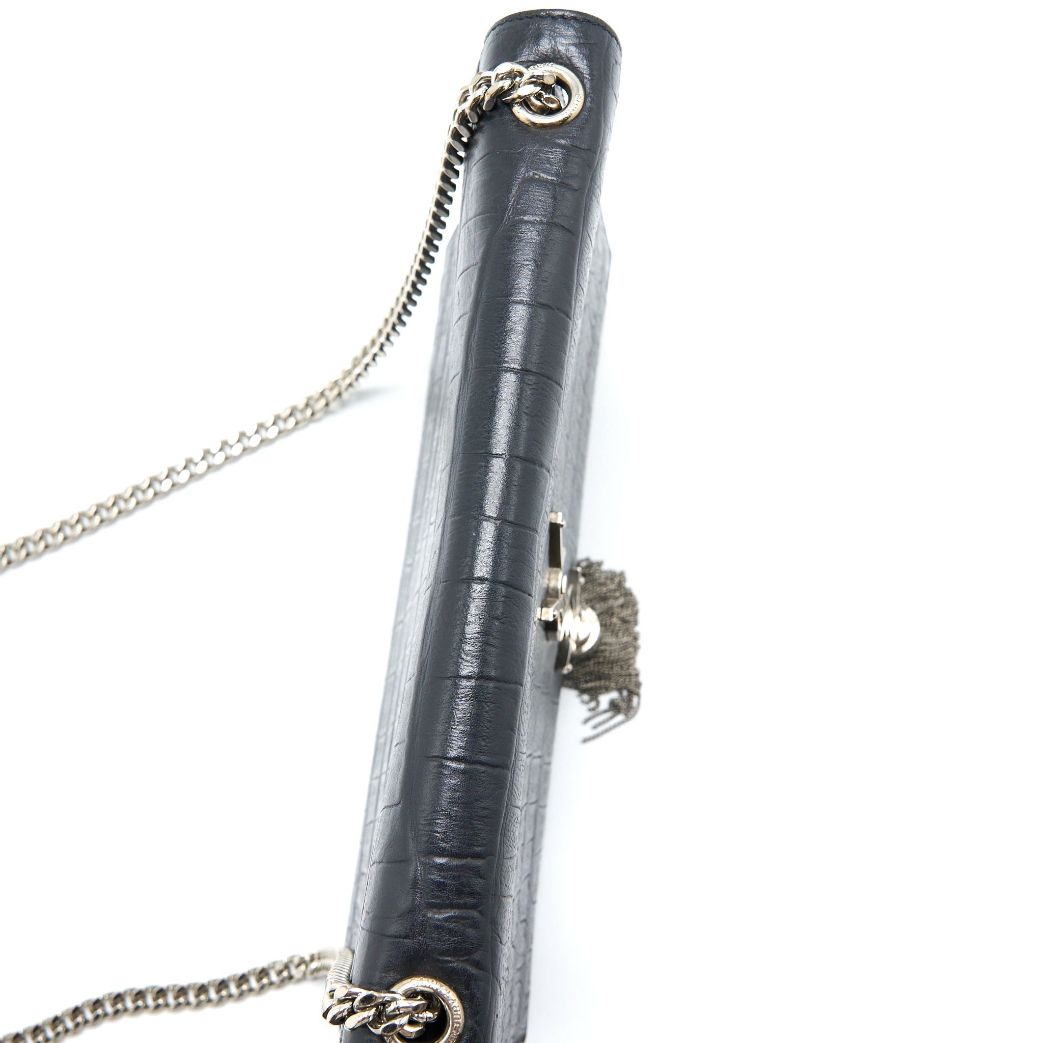SAINT LAURENT KATE BAG CROC EMBOSSED LEATHER GREY SHW