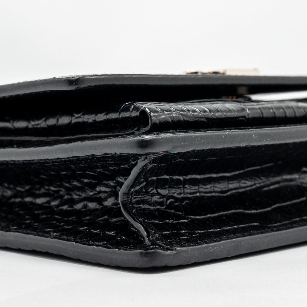 SAINT LAURENT/YSL SUNSET BAG CROC-EMBOSSED CALFSKIN BLACK SHW