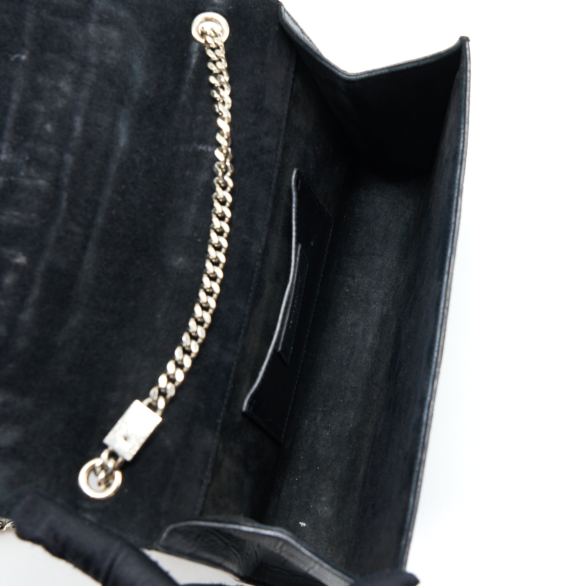 SAINT LAURENT KATE BAG CROC EMBOSSED LEATHER GREY SHW