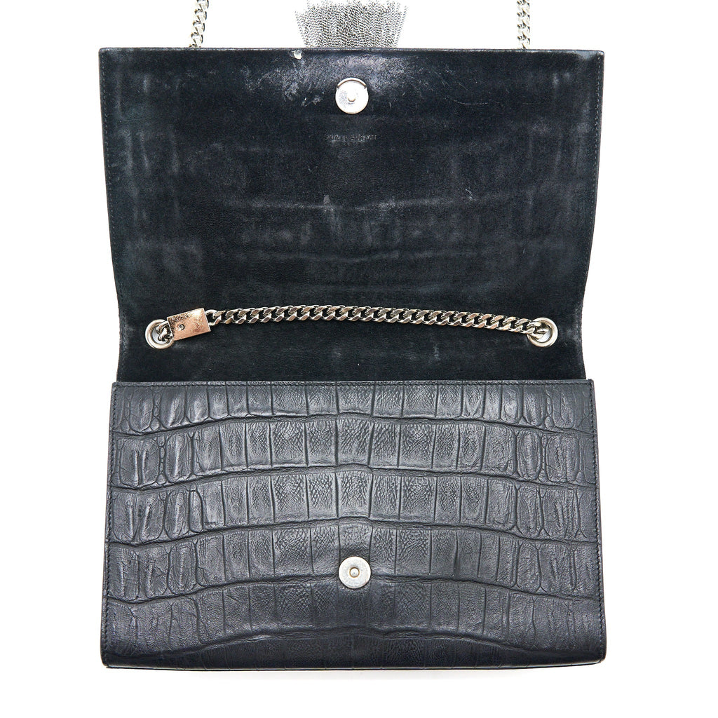 SAINT LAURENT KATE BAG CROC EMBOSSED LEATHER GREY SHW