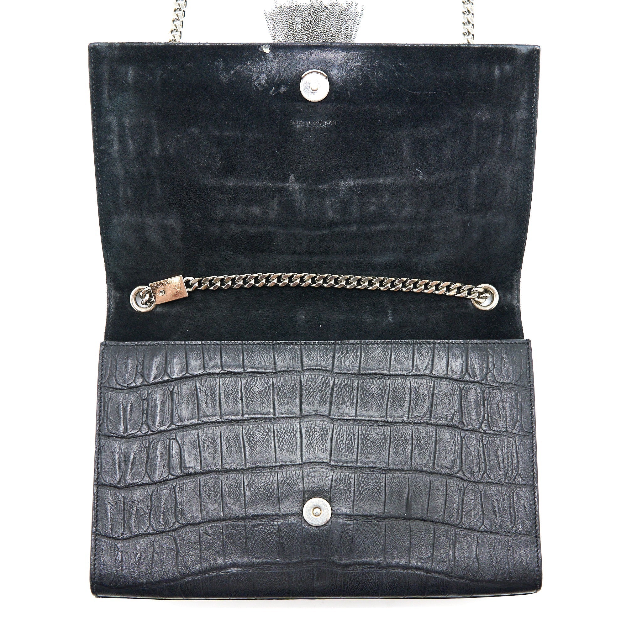 SAINT LAURENT KATE BAG CROC EMBOSSED LEATHER GREY SHW