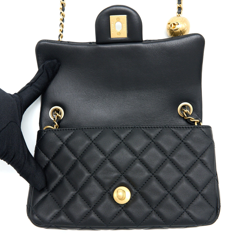 CHANEL PEARL CRUSH MINI RECTANGULAR FLAP BAG LAMBSKIN BLACK GHW (MICROCHIP)