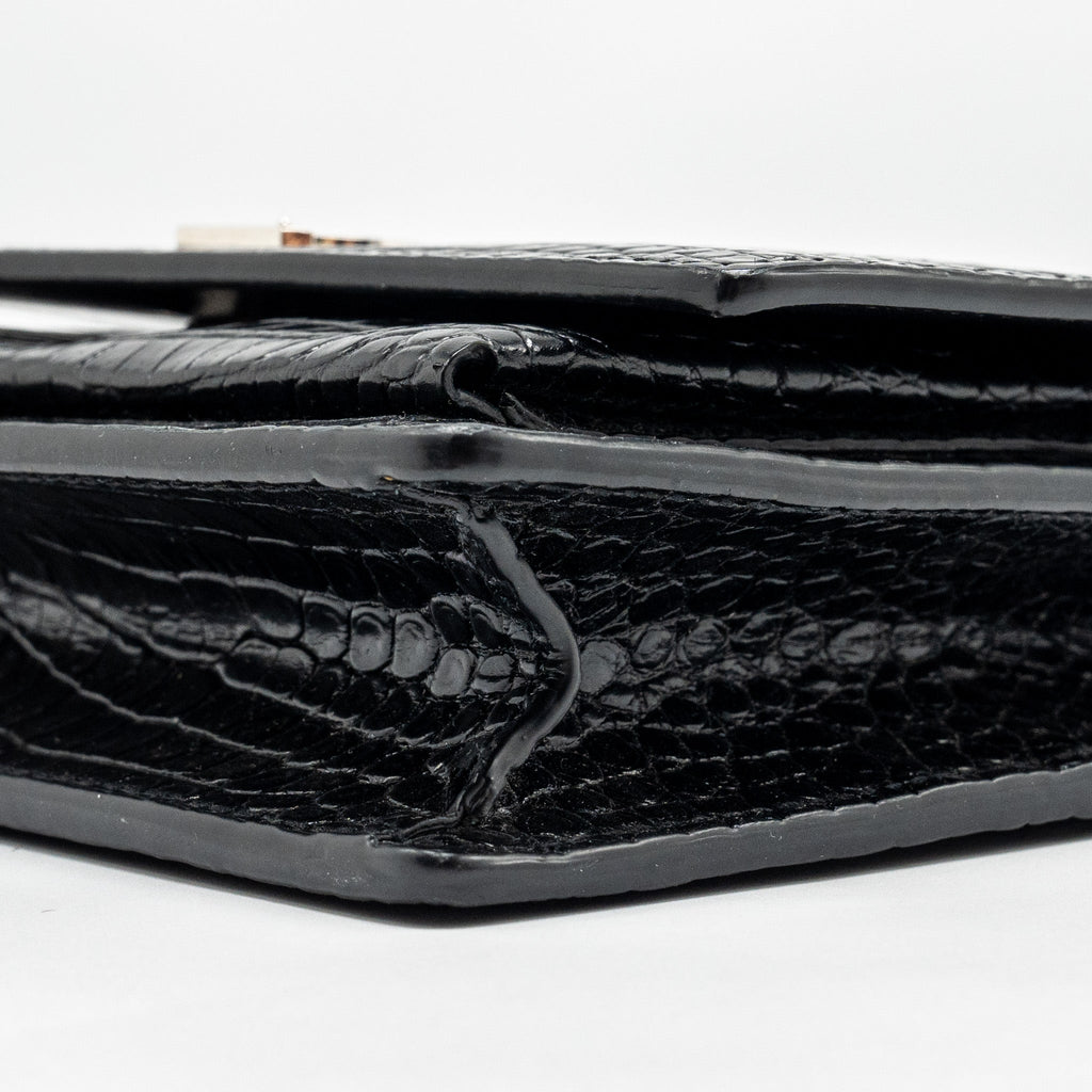 SAINT LAURENT/YSL SUNSET BAG CROC-EMBOSSED CALFSKIN BLACK SHW