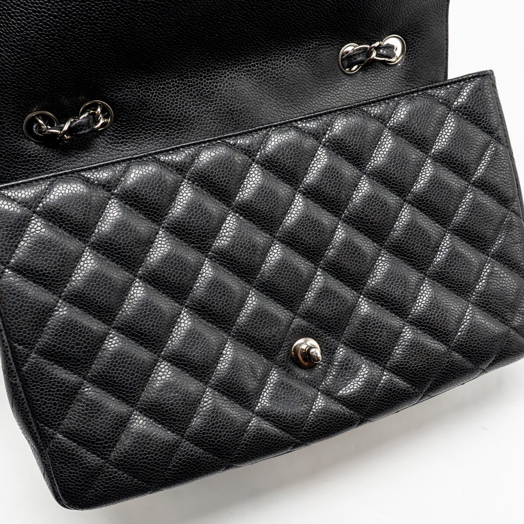 CHANEL JUMBO CLASSIC SINGLE FLAP BAG CAVIAR BLACK SHW
