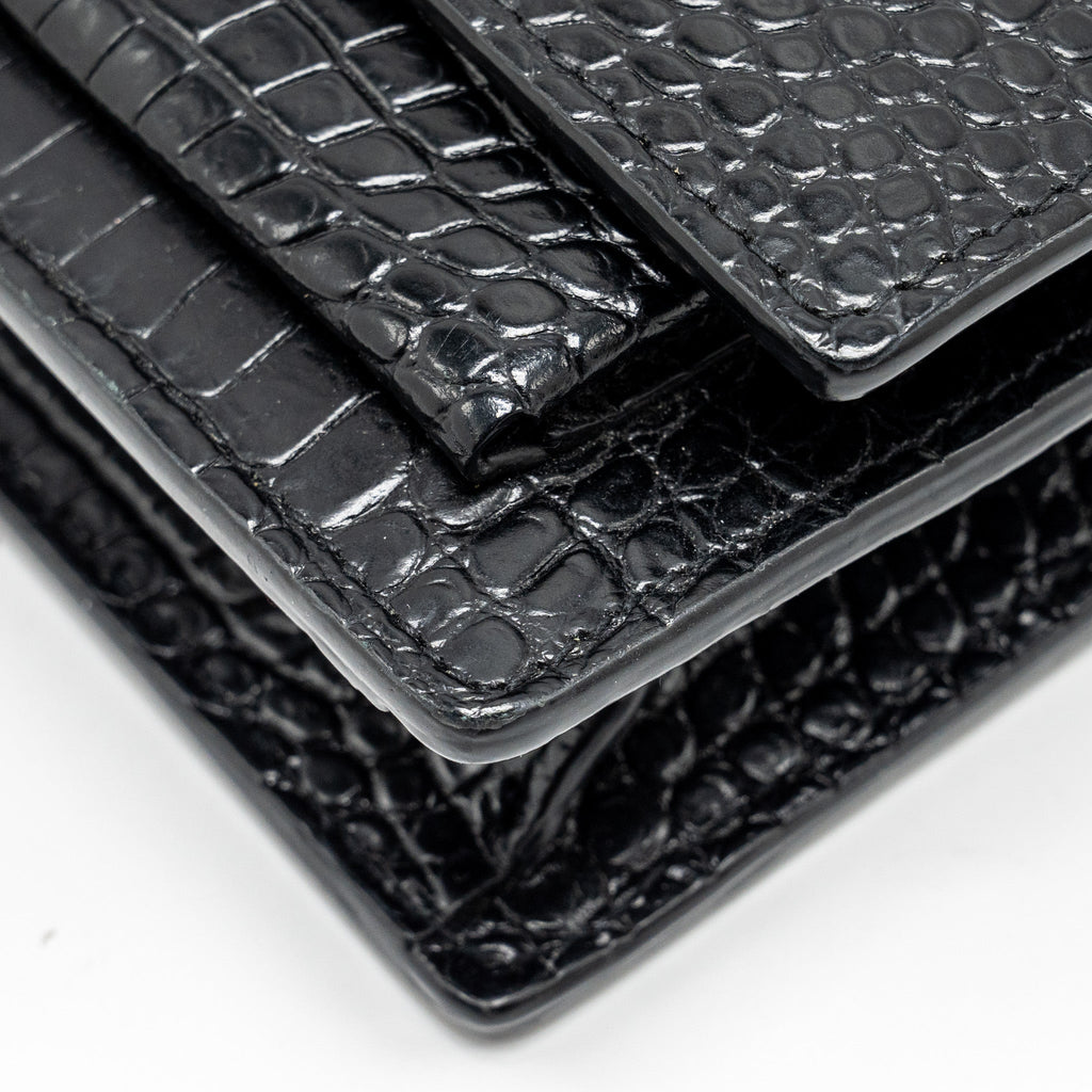 SAINT LAURENT/YSL SUNSET BAG CROC-EMBOSSED CALFSKIN BLACK SHW