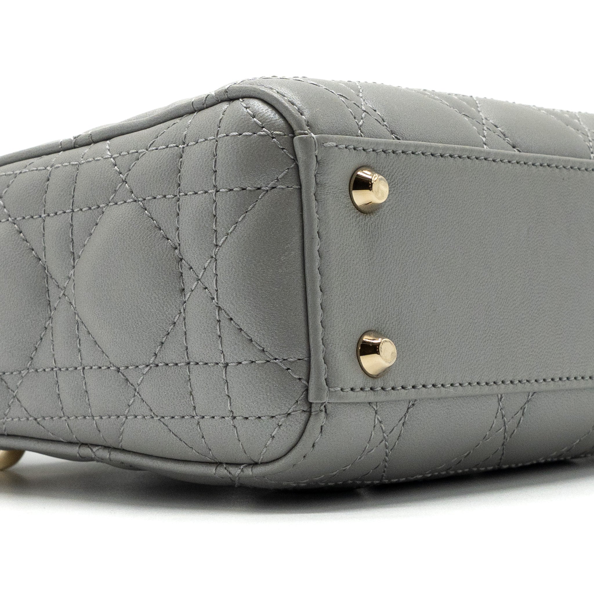 DIOR MINI LADY DIOR LAMBSKIN GREY LGHW