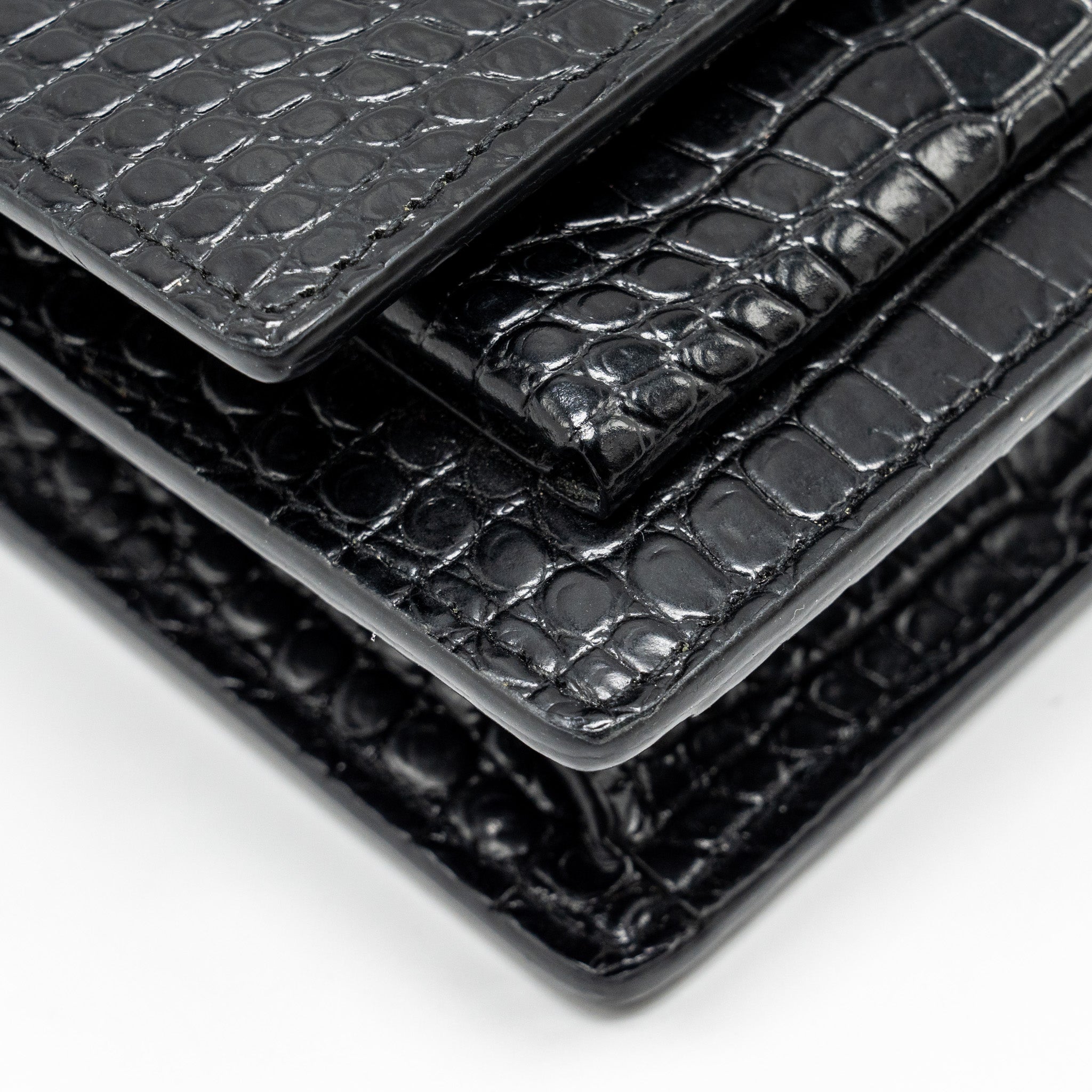 SAINT LAURENT/YSL SUNSET BAG CROC-EMBOSSED CALFSKIN BLACK SHW