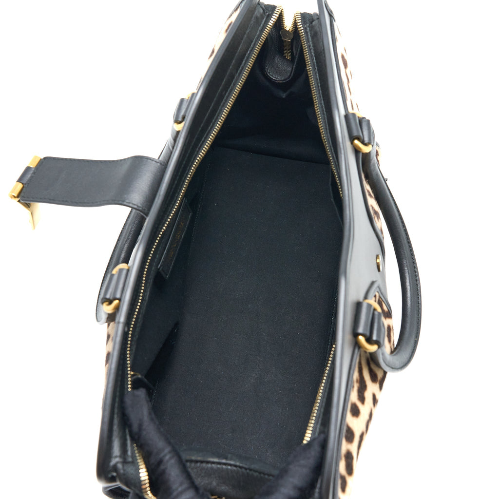 SAINT LAURENT CABAS CHYC TOTE BAG ANIMAL PRINT HORSEHAIR/CALFSKIN BLACK GHW